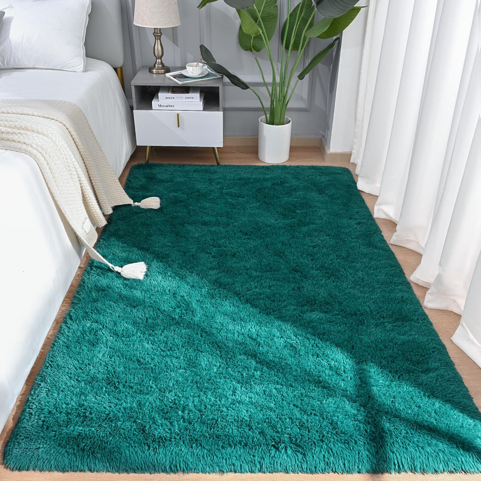 Shag Area Rug Teal Green Plush Memory Foam Non Slip Washable Bedroom 4×6 Ft
