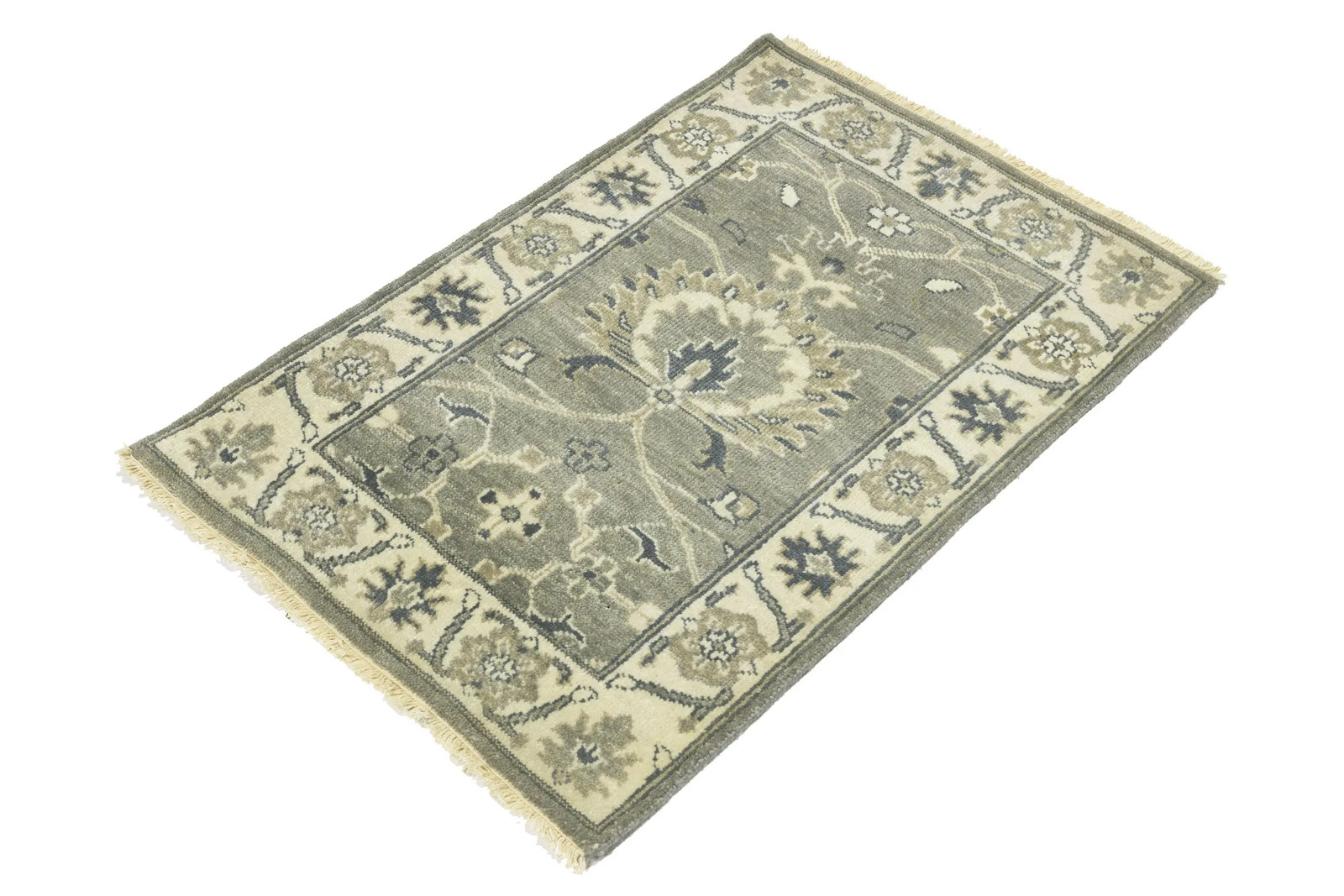 2X3 ft Handmade Oushak Chobi Peshawar Oriental Rug Floral Design Bathroom Decor