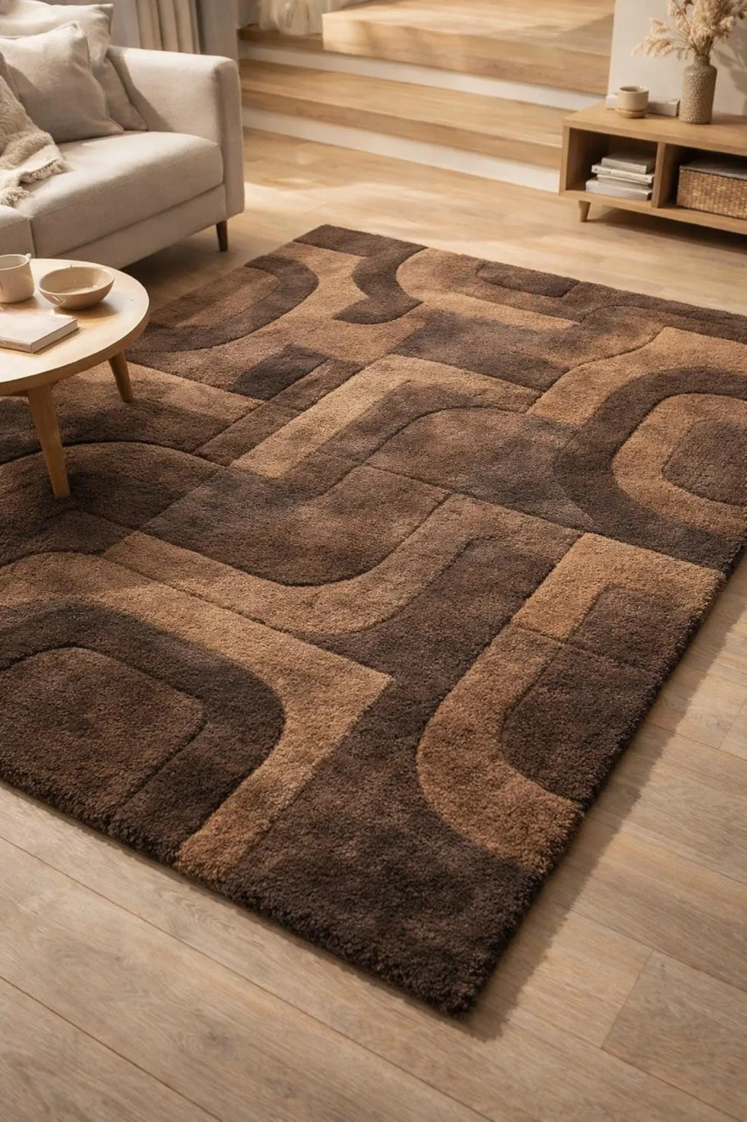 Hand Tufted wool Area Rug Brown Geometric Rug – Plush Modern Carpet