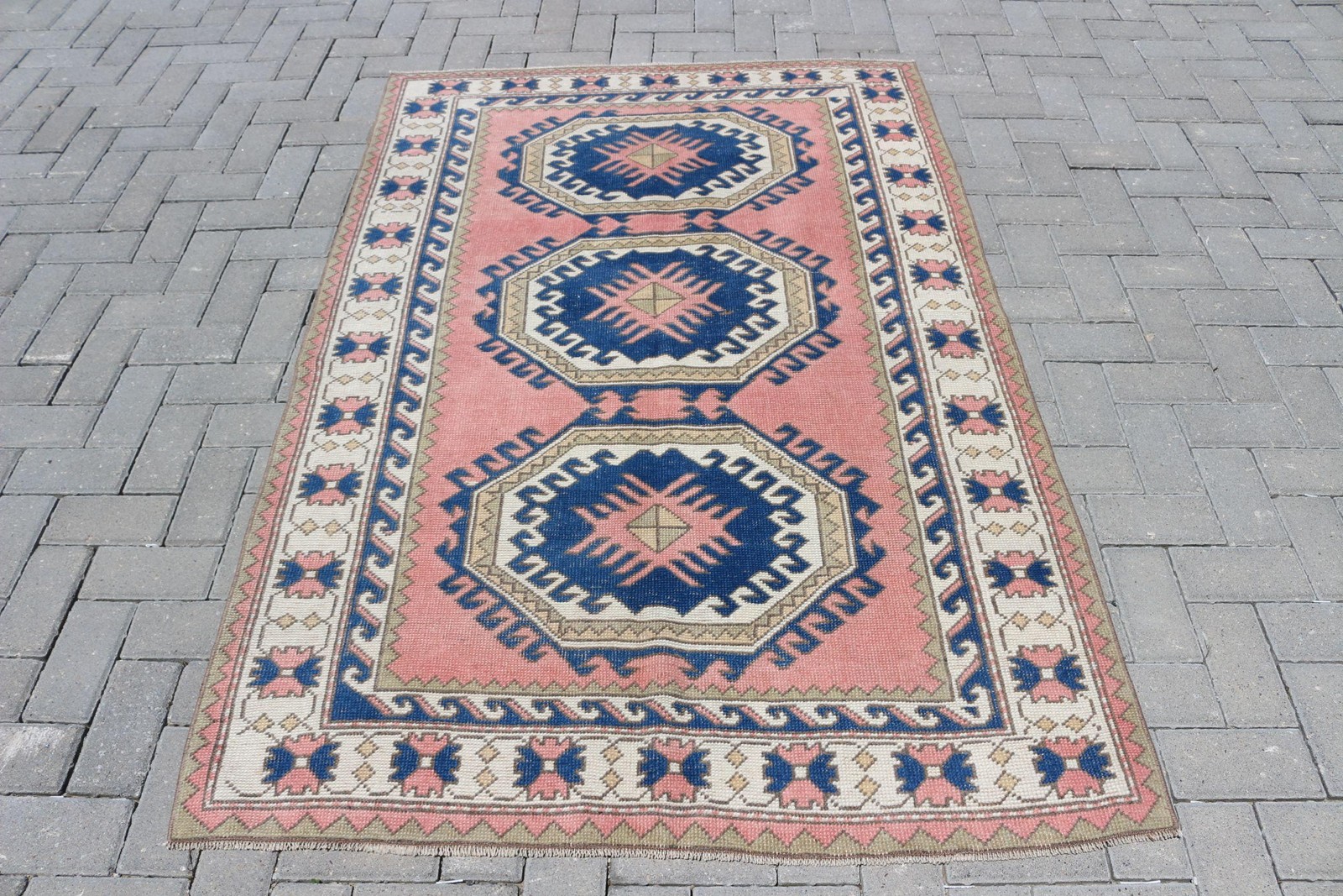 4,1×6,1 ft Rug, Vintage Rug, Turkish Blue Wool Floral Rug