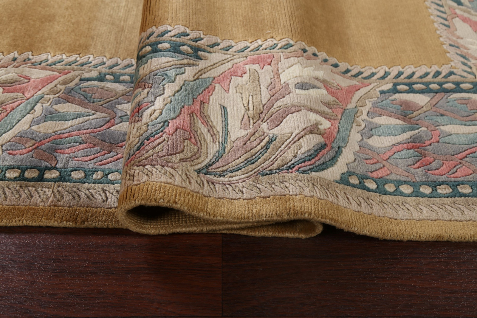 Bordered Wool Nepalese Rug 8×10 Ft Hand-Knotted Oriental Rug Gold Modern Rug