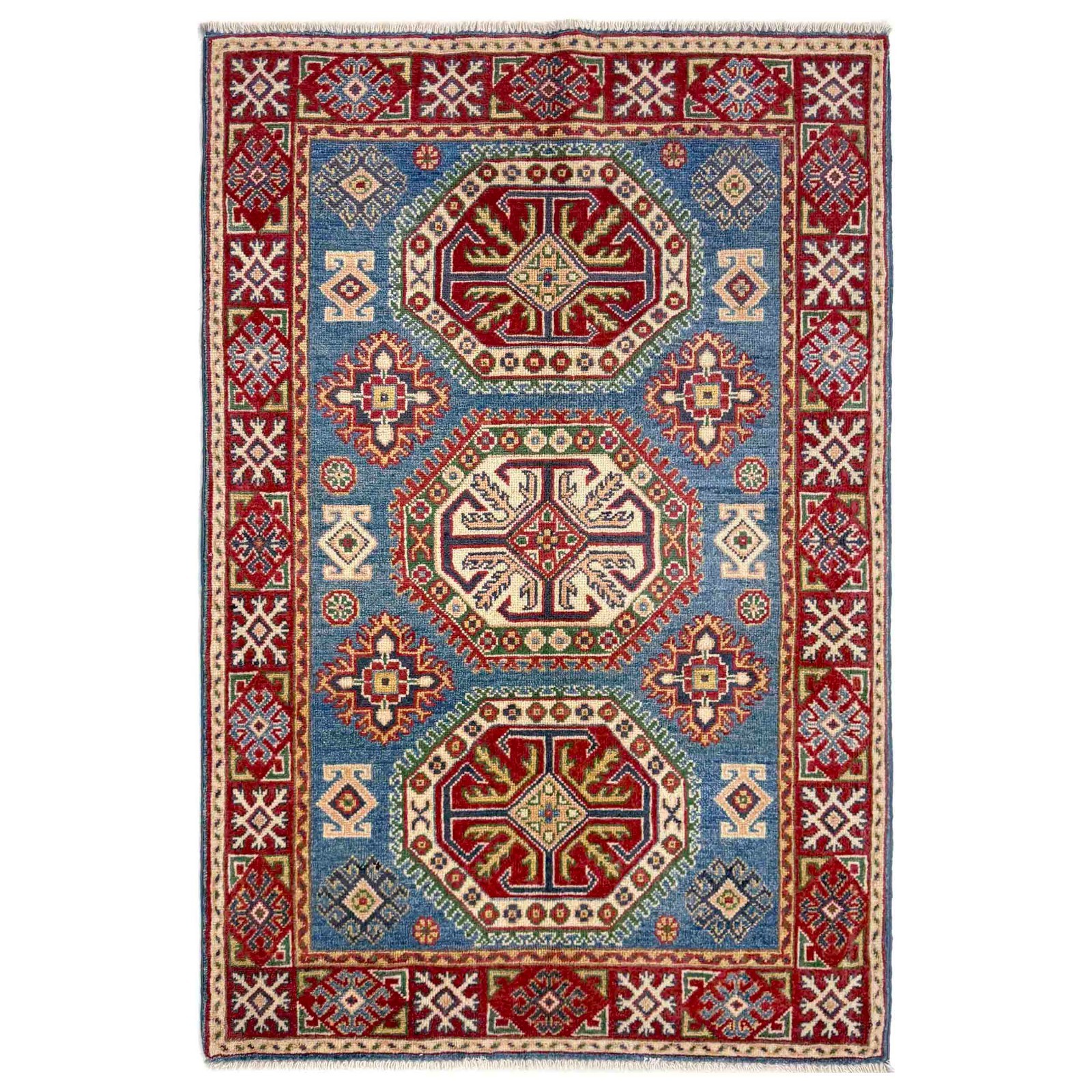 3’1×4’10Ft Blue Traditional Hand Knotted Soft Area Rug Kazak Oriental Rug R37534