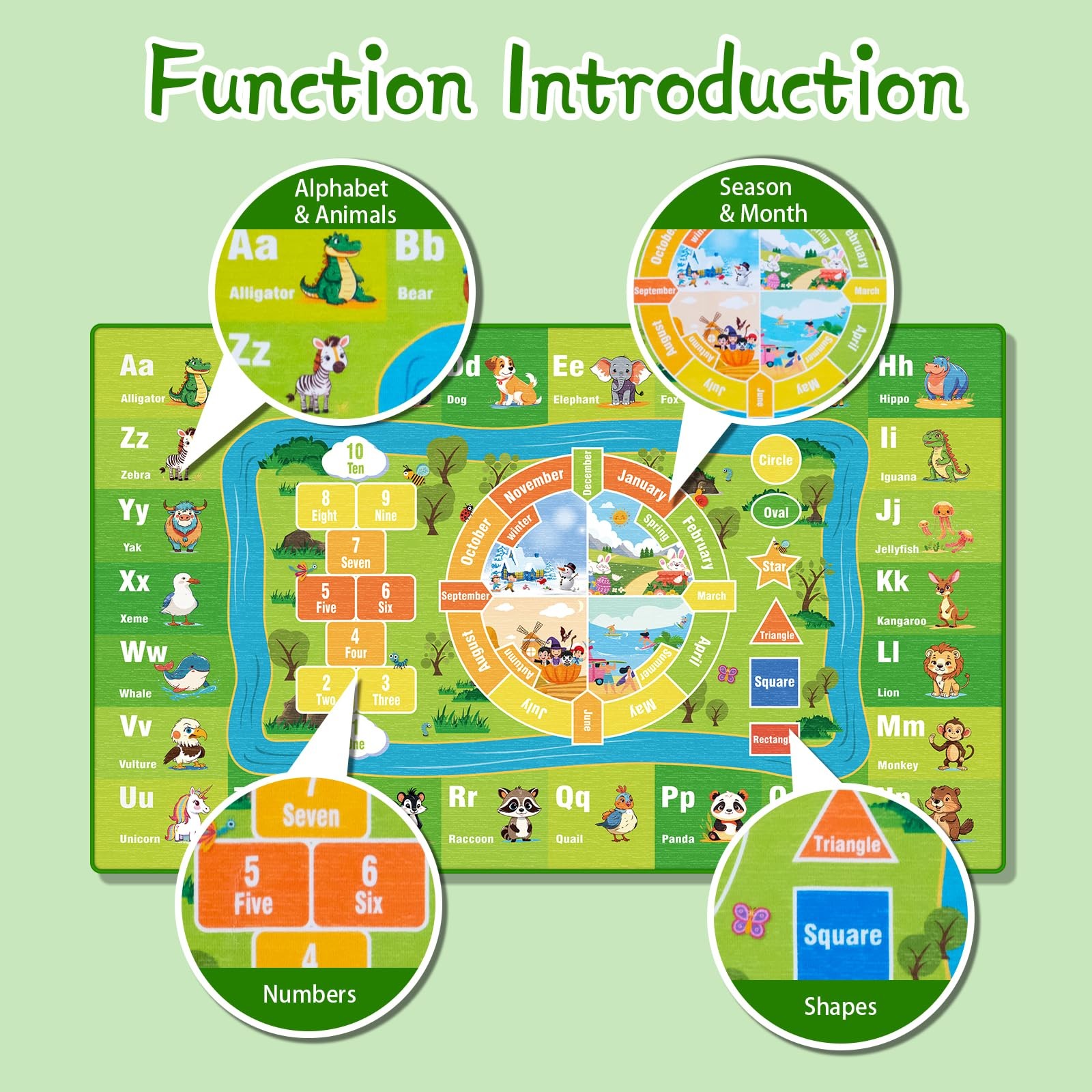 ABC Rug 8’x 10′ Educational Learning Play Mat with Alphabet Animals & Numbers