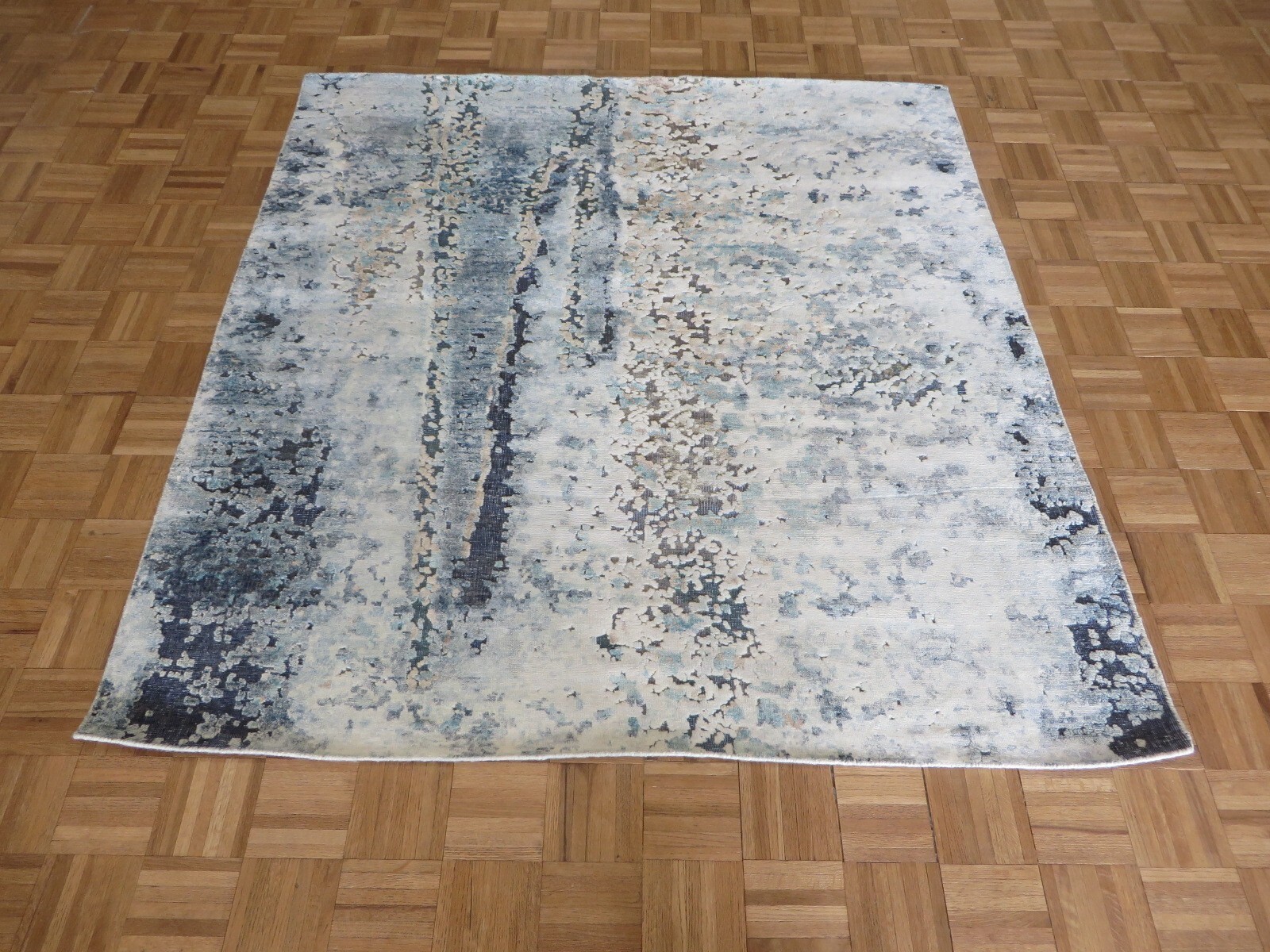 6 x 6 Square Hand Knotted Fine Modern Abstract Oriental Rug With Silk G15363
