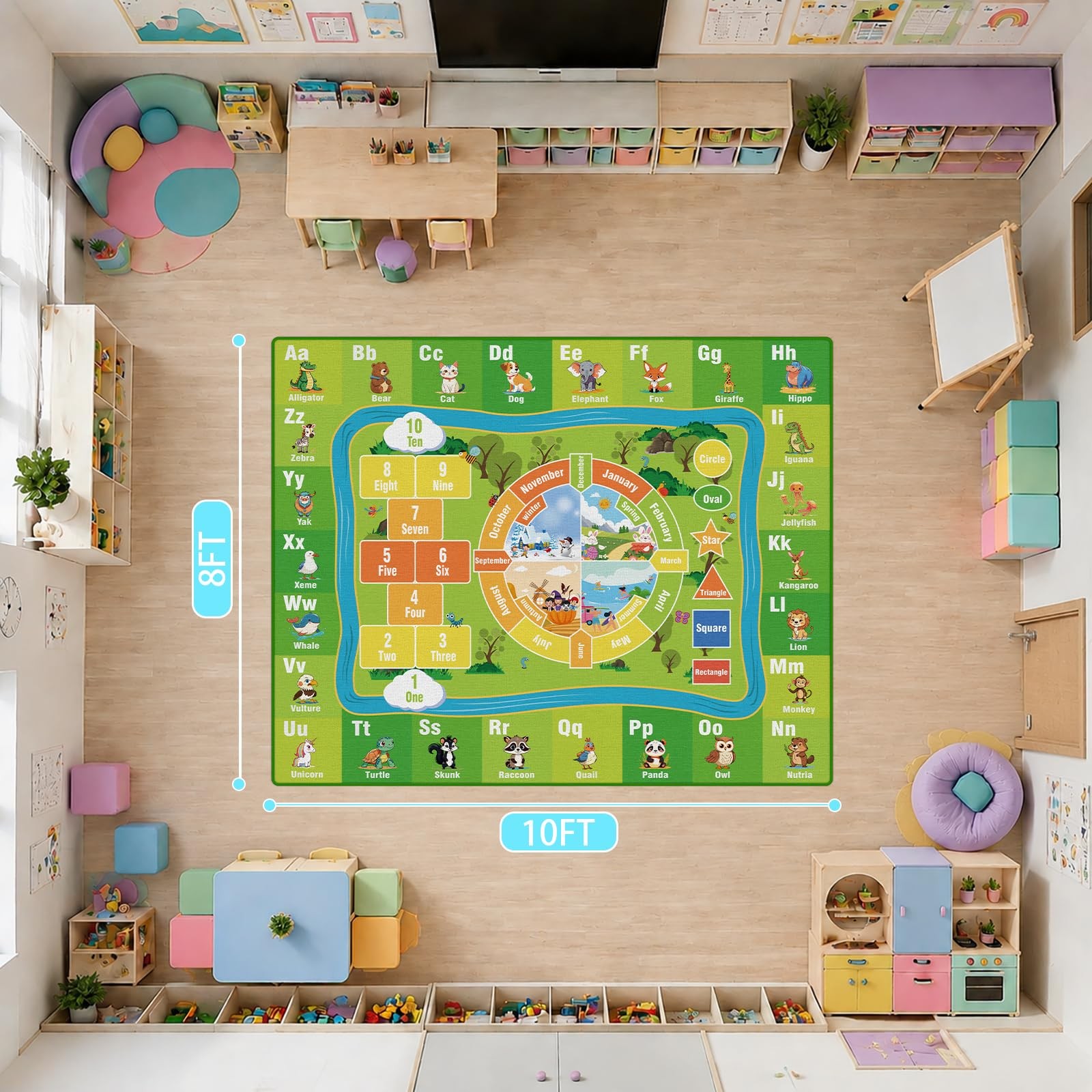 ABC Rug 8’x 10′ Educational Learning Play Mat with Alphabet Animals & Numbers