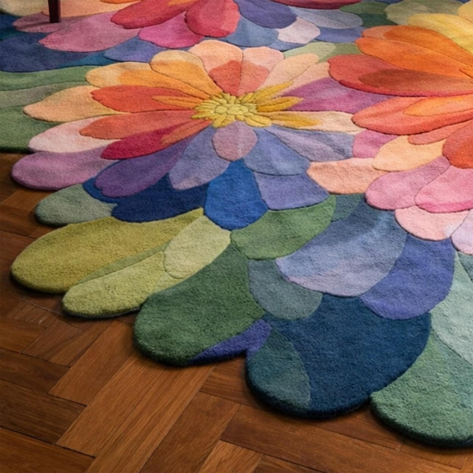 Oversized Floral Art Rug – Multicolor Abstract Petal Design | Hand tufted Area
