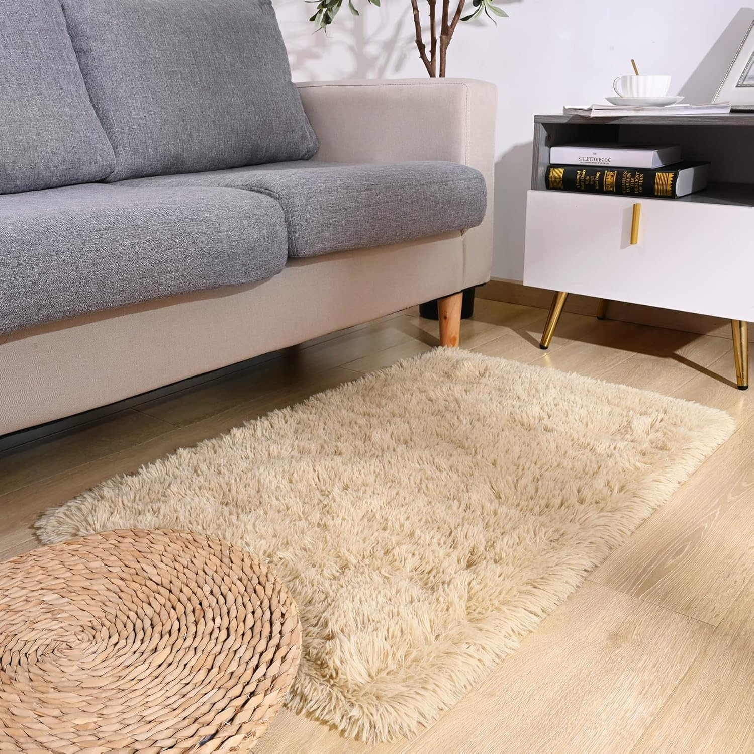 2X3 Rug Small Beige Rug Fluffy Rugs for Bedroom Kicthen Entryway Hallyway Was…
