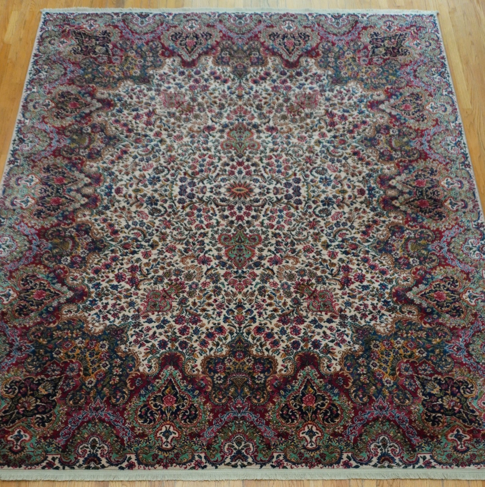 Perfect Authentic Karastan # 742 Floral Kirman Wool Pile Rug 8’8″ x 10’6″