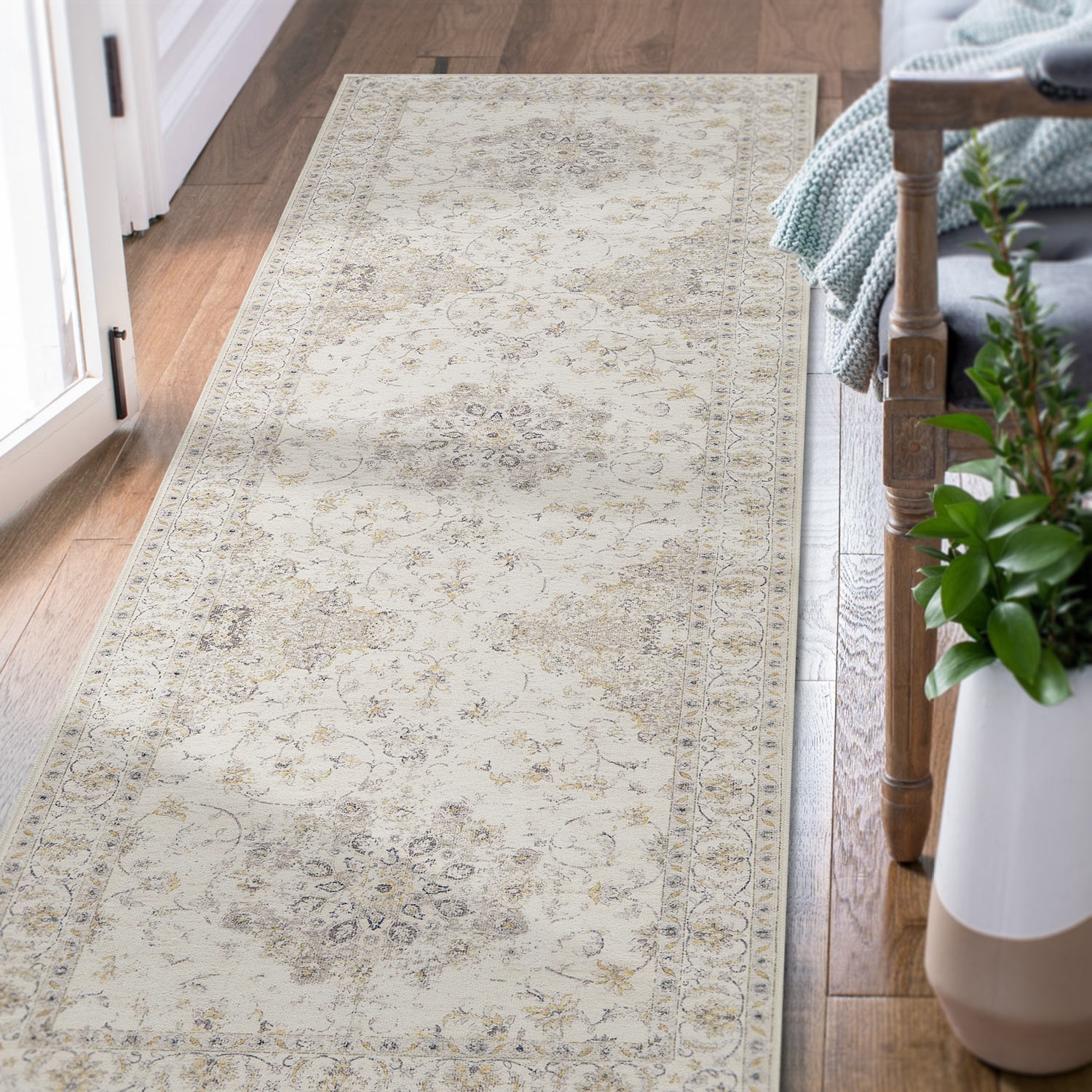 3X8ft Vintage Floral Area Rug Washable Non-Slip Indoor Hallway Living Room Gray
