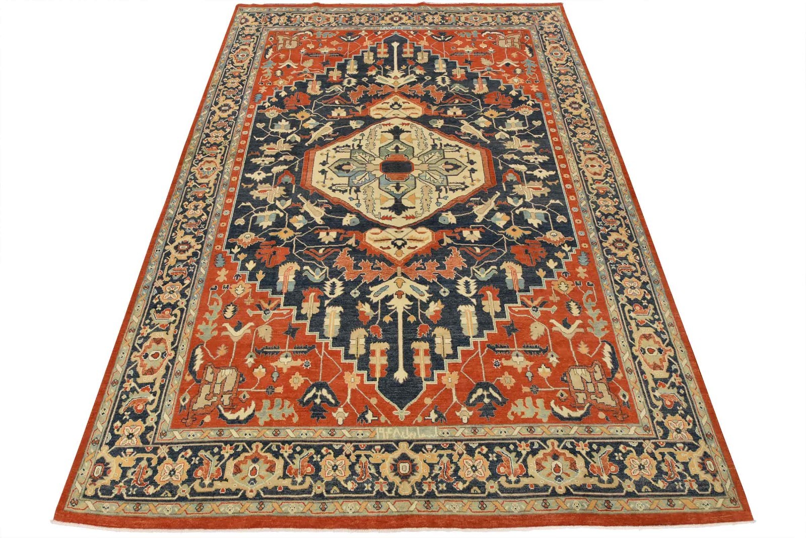 Heriz Rug 9’10” x 13’11” Orange Wool Traditional Hand-Knotted Oriental Carpet