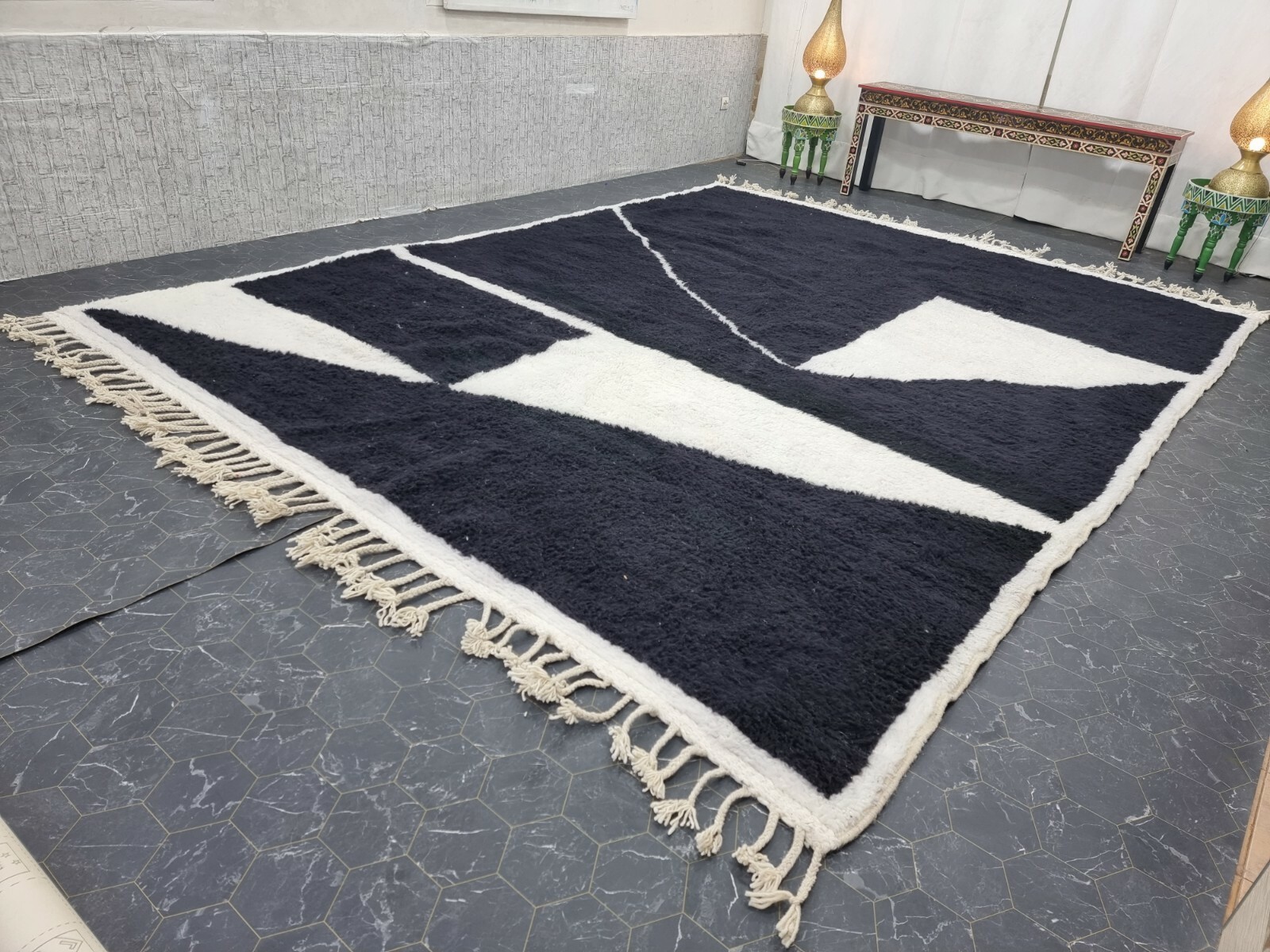 MADE TO ORDER – Moroccan Handmade Beni Ourain Berber Wool Abstract Black Rug