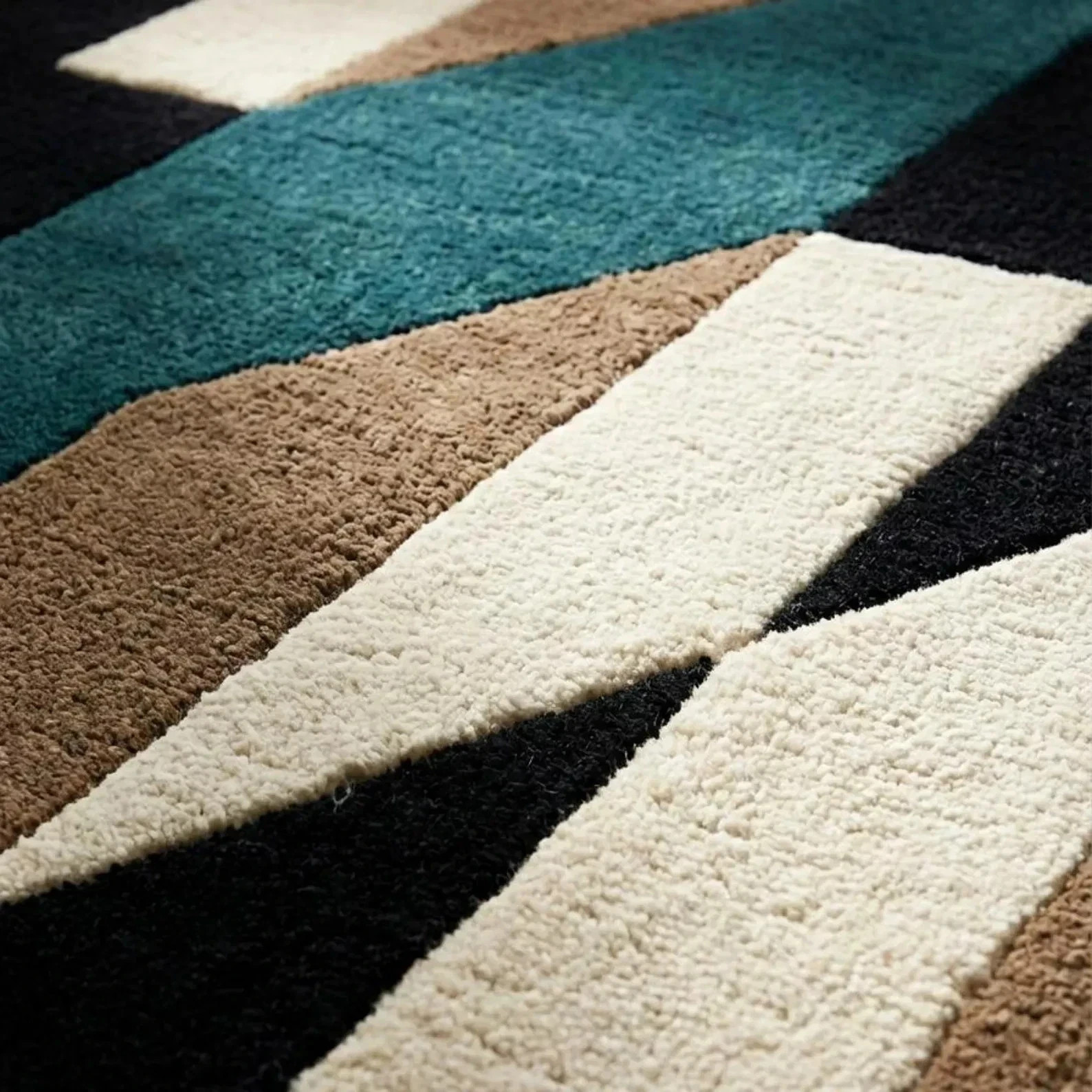 Hand Tufted Teal Geometric Area Rug Modern Rug, Wool Handmade Carpet 6×9