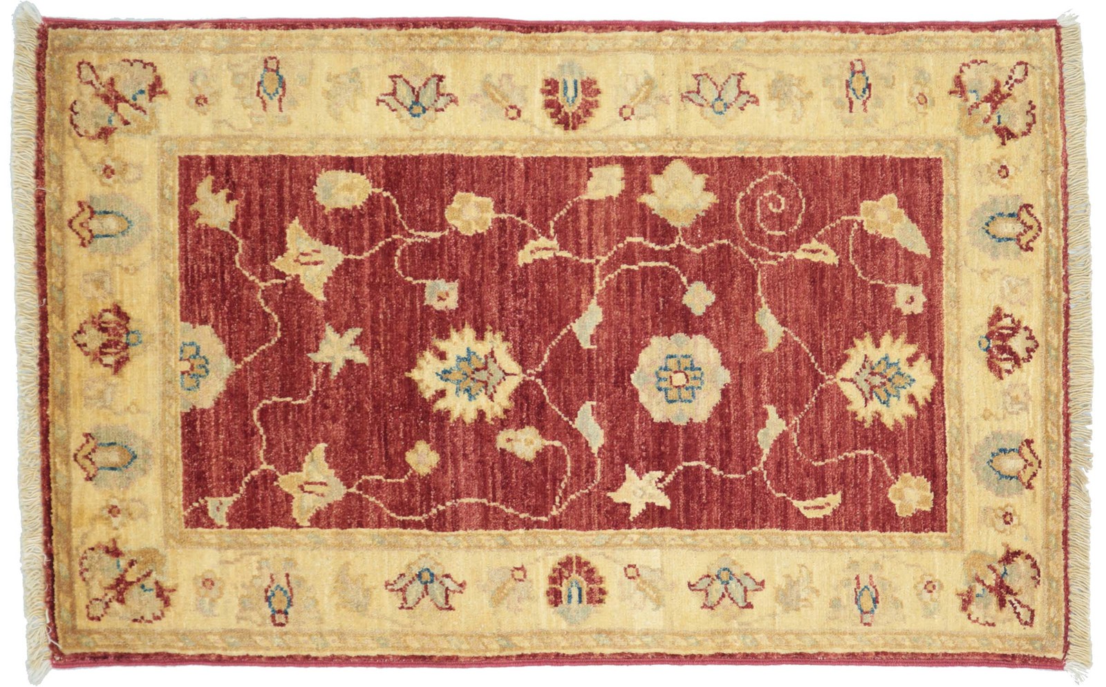 Afghan Chobi Ziegler Carpet 60×90 Hand-knotted Red Floral Oriental Short Pile