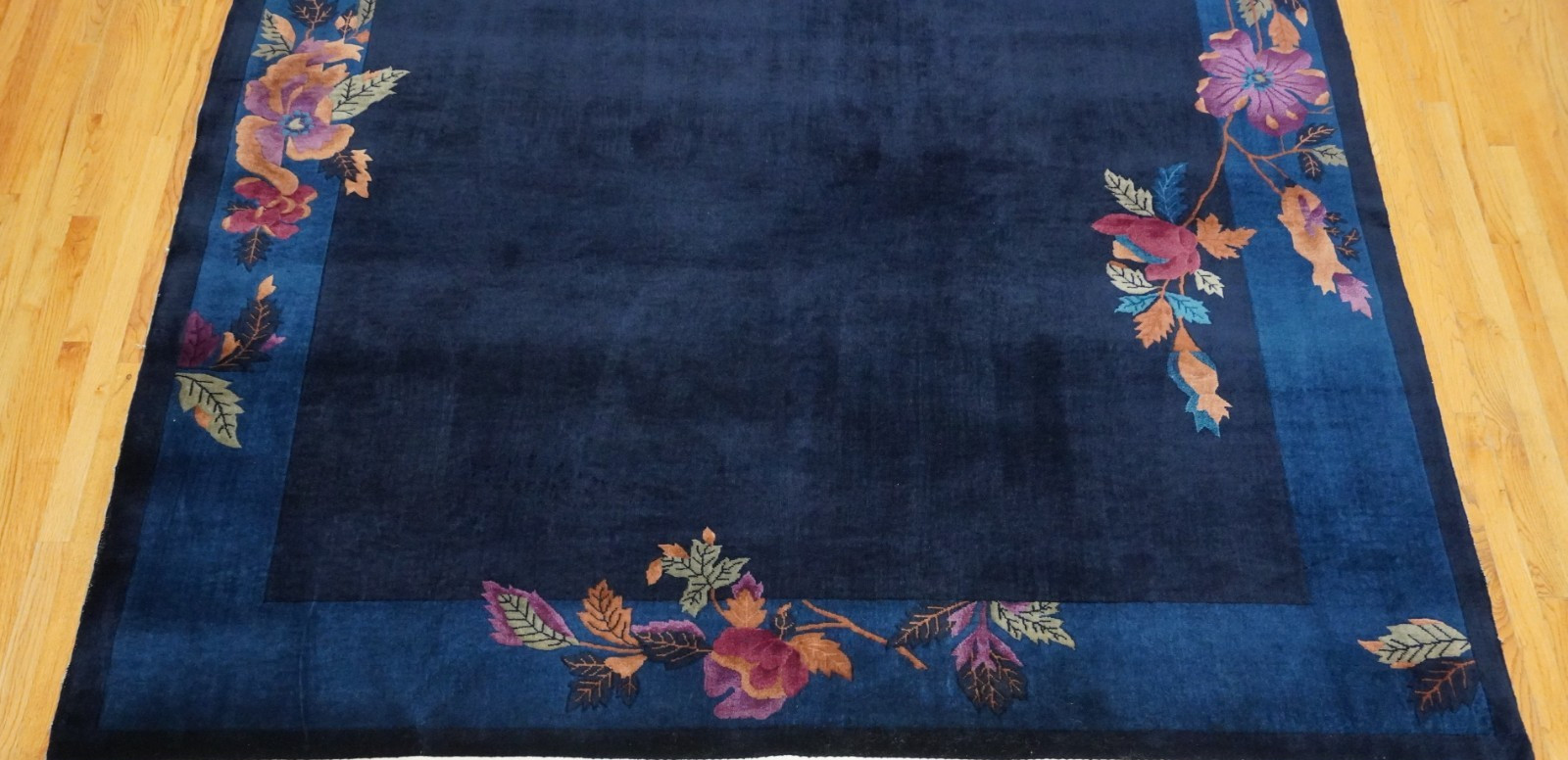 8′ x 9’8″ Antique Art Deco Chinese Hand Knotted Wool Blue Oriental Rug Excellent