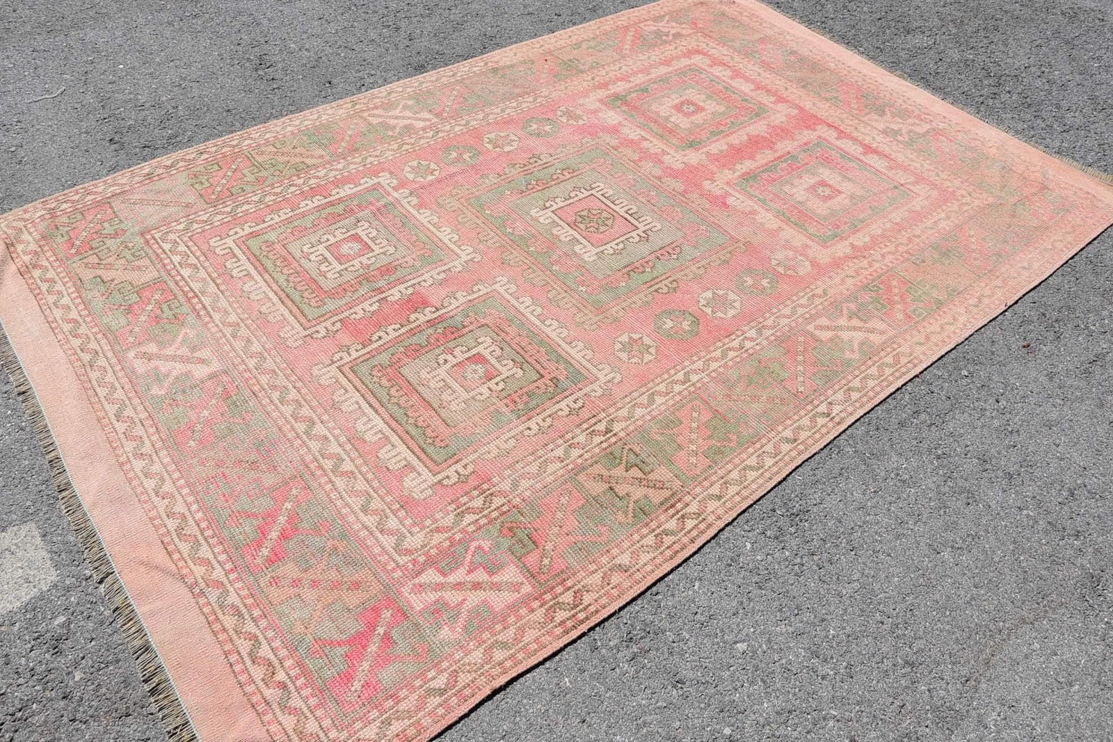 Turkish Vintage Rug, 5,5×8,5 ft Large Rug, Red Green Patchwork Wool Rug