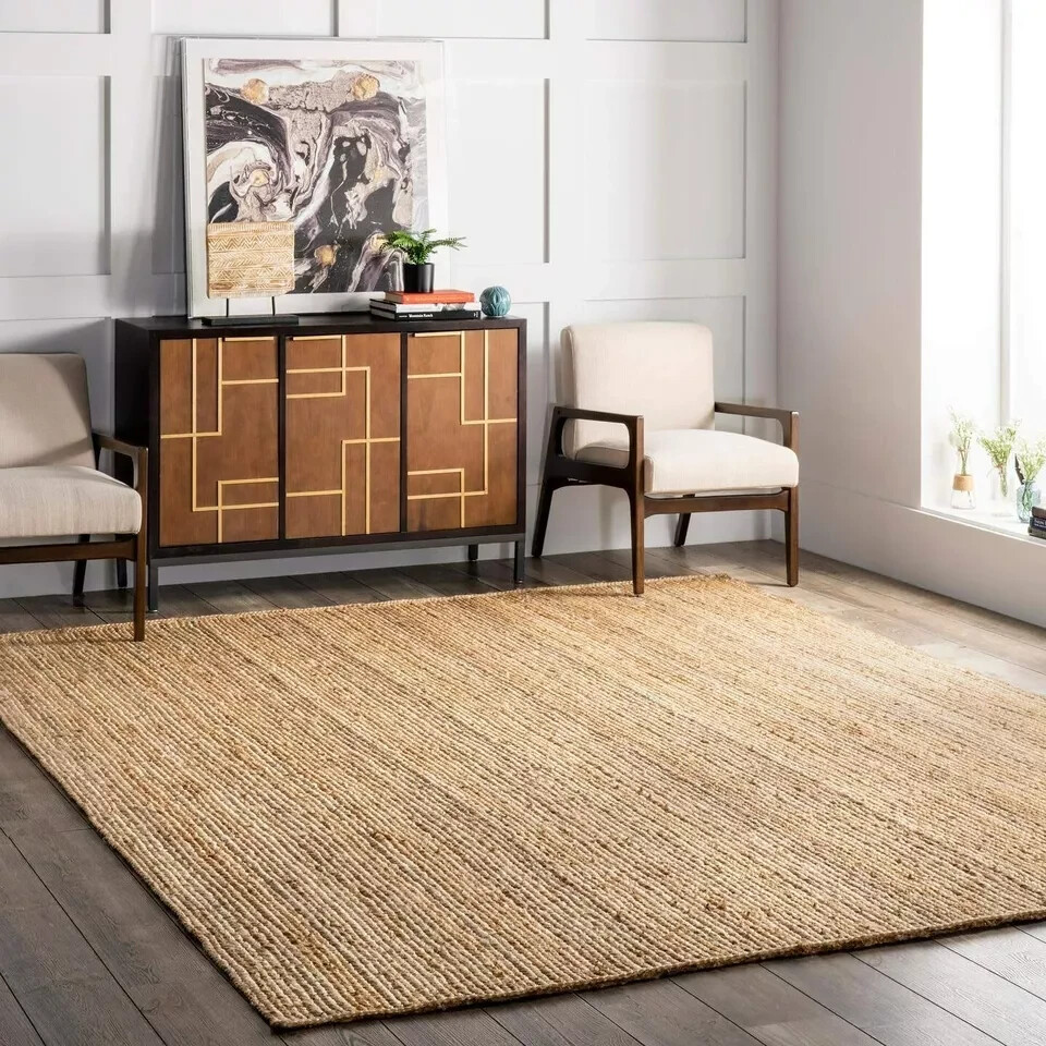 Rug Jute Carpet Natural 100% Handmade Rectangle Home Decor Rustic Look Rug