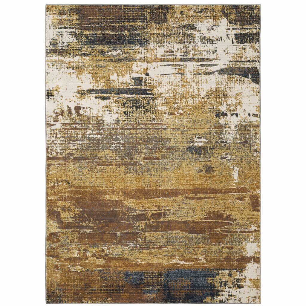 3′ X 5′ Gold Brown Rust Grey Blue And Beige Abstract Power Loom Stain Resistant