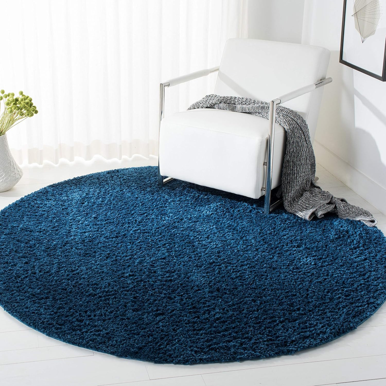 SAFAVIEH August Shag Collection 3′ round Navy AUG900N Solid 1.2-Inch Thick Area
