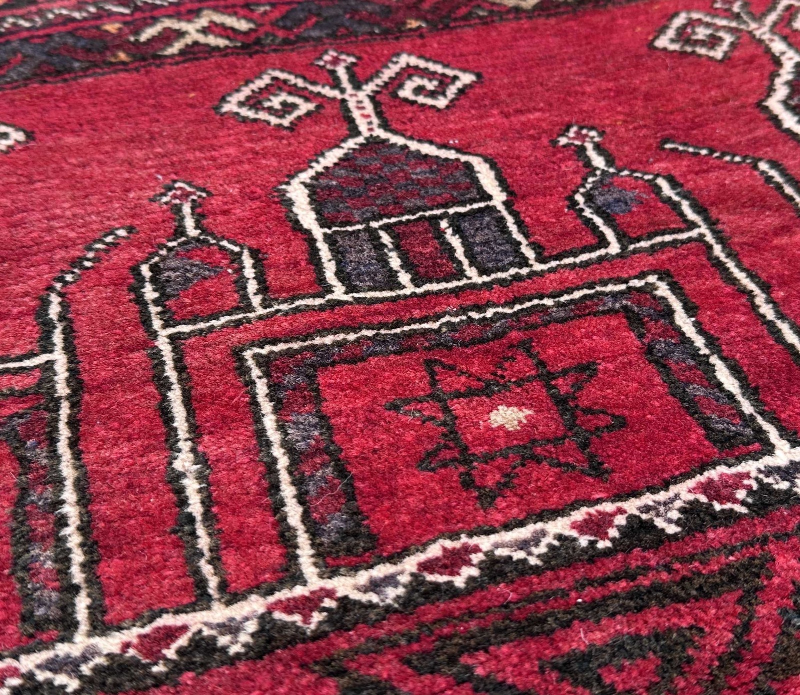 Kizil Ayak Ersari Turkmen Prayer Rug Hand Knotted Wool Vintage Red 3×4 Carpet