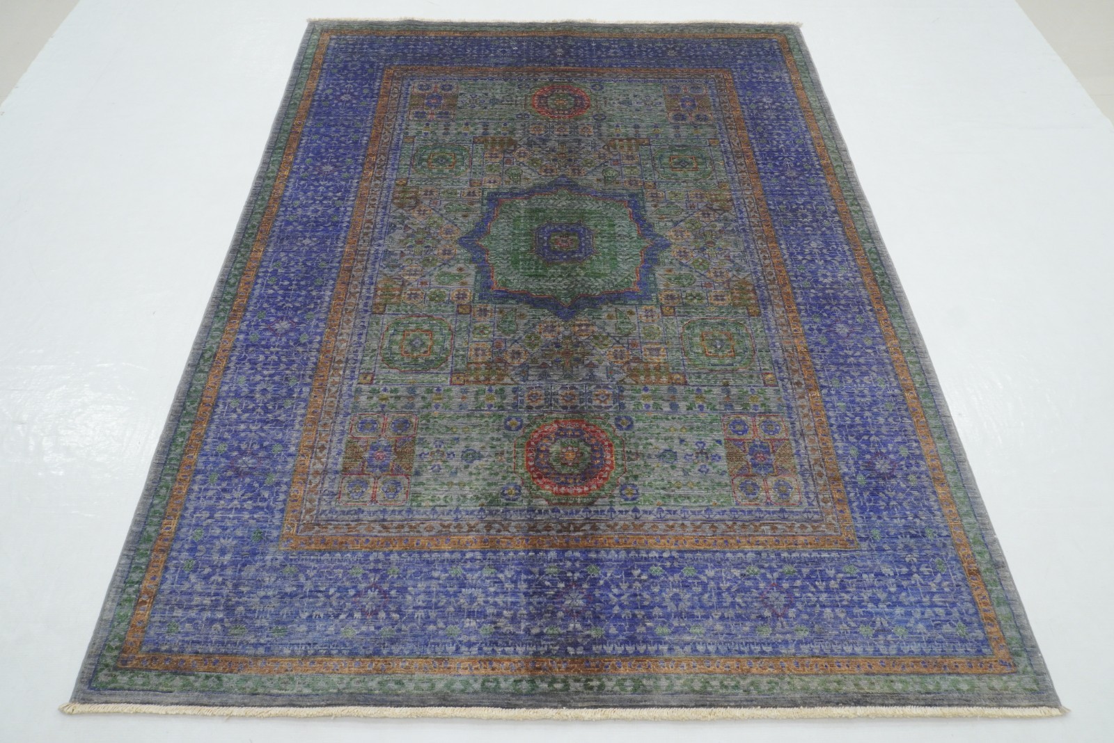 5×7 ft Blue Mamluk Afghan Hand Knotted Wool Medallion Rug