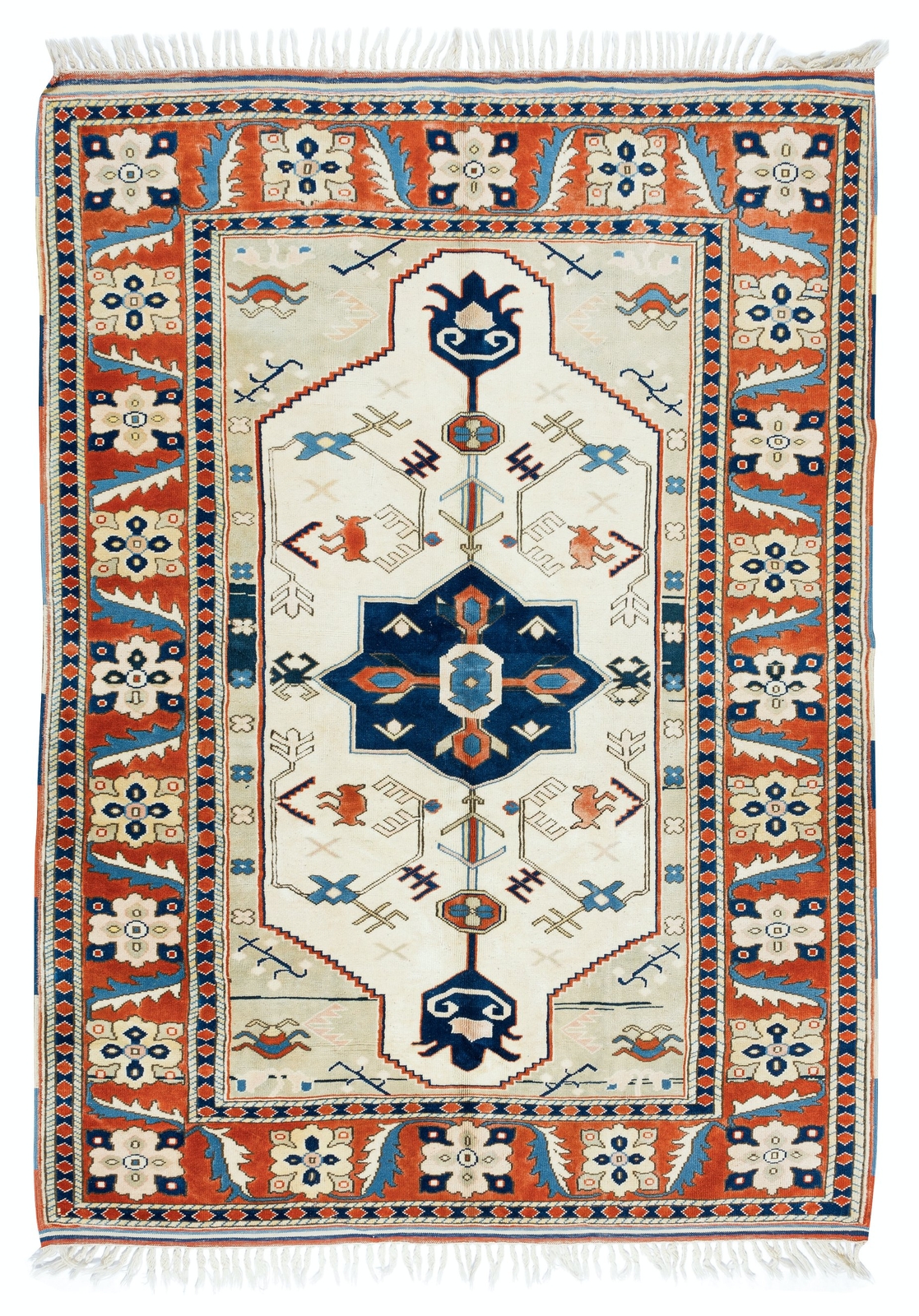5.4×7.5 Ft Modern Hand Knotted Turkish Geometric Pattern Wool Area Rug