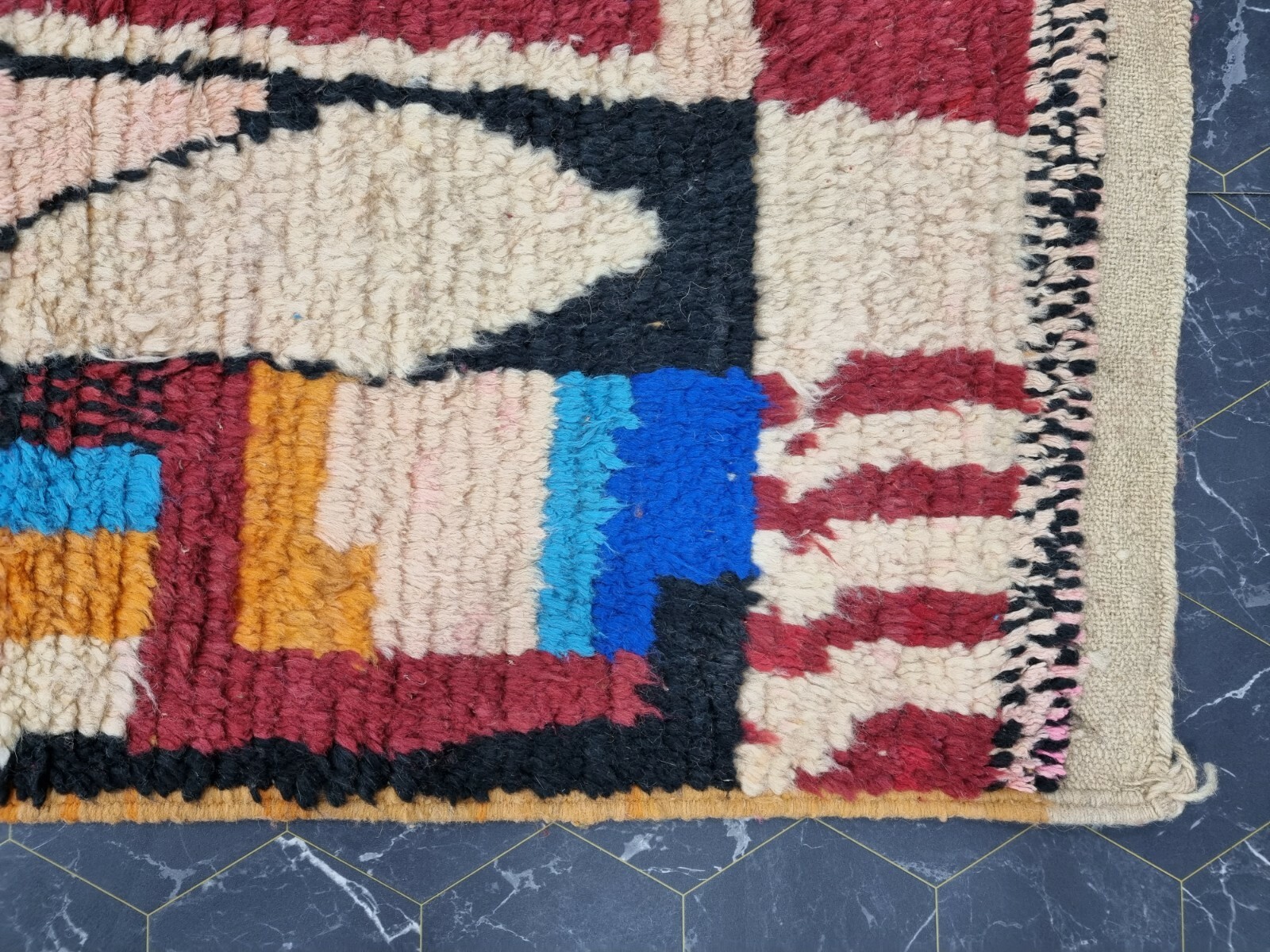 Moroccan Boujaad Handmade Rug 2’2”x11’4” Berber Abstract Orange Black Carpet