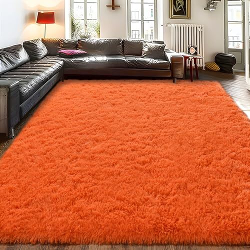 8×10 Large Area Rugs for Living Room, Ultra Soft Big Shag Rug 8×10 Feet Orange