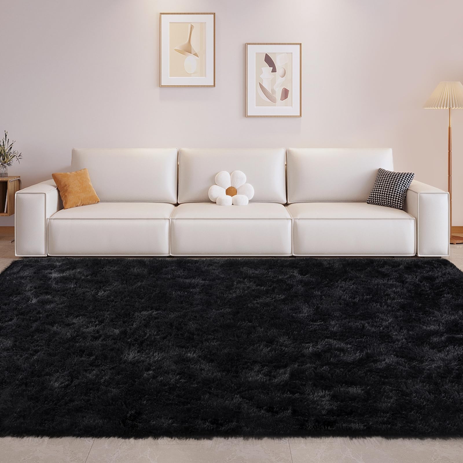 Best FinRec 5×7 Feet Black Rugs for Bedroom Living Room, Fluffy Shaggy Area Rug