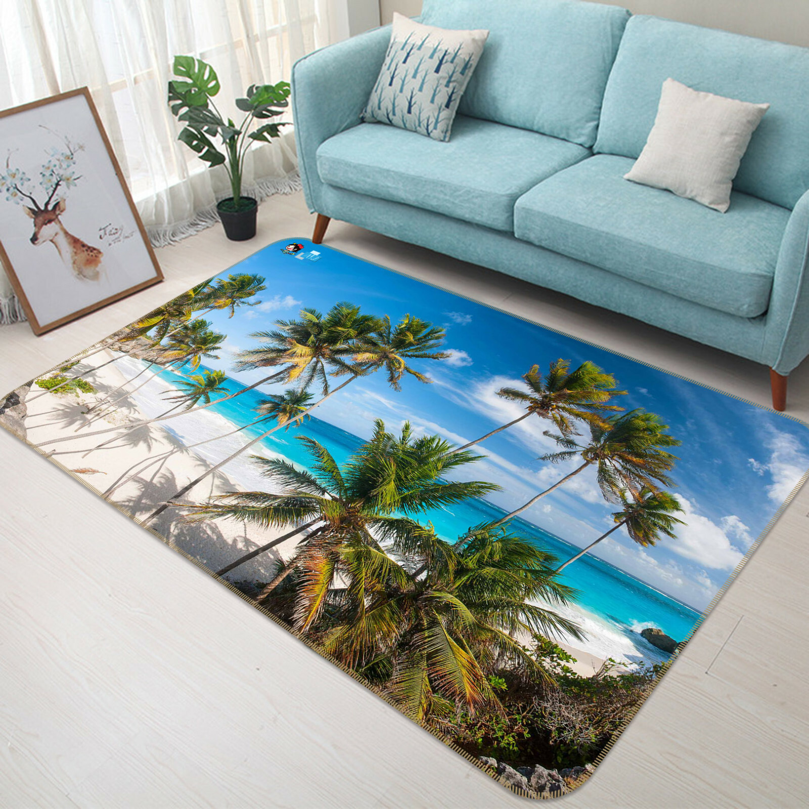 3D Coconut Tree Beach ZHUA14 Game Non Slip Rug Mat Photo Carpet Zoe