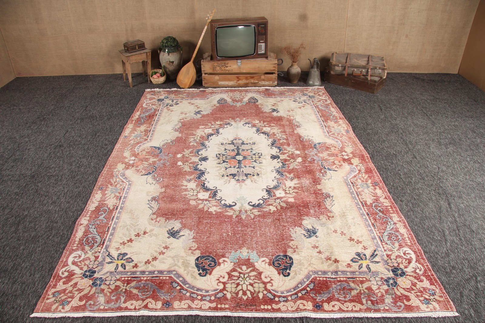 Vintage 8,1×11,1 ft Oversize Rug, Turkish Rug, Red Paisley Rug