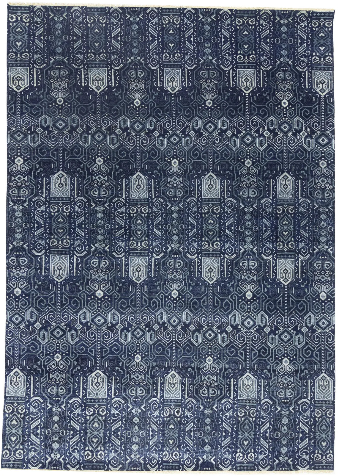 Floral Transitional Handmade Extra Large Oriental Rug Dark Navy Carpet 10X14 ft