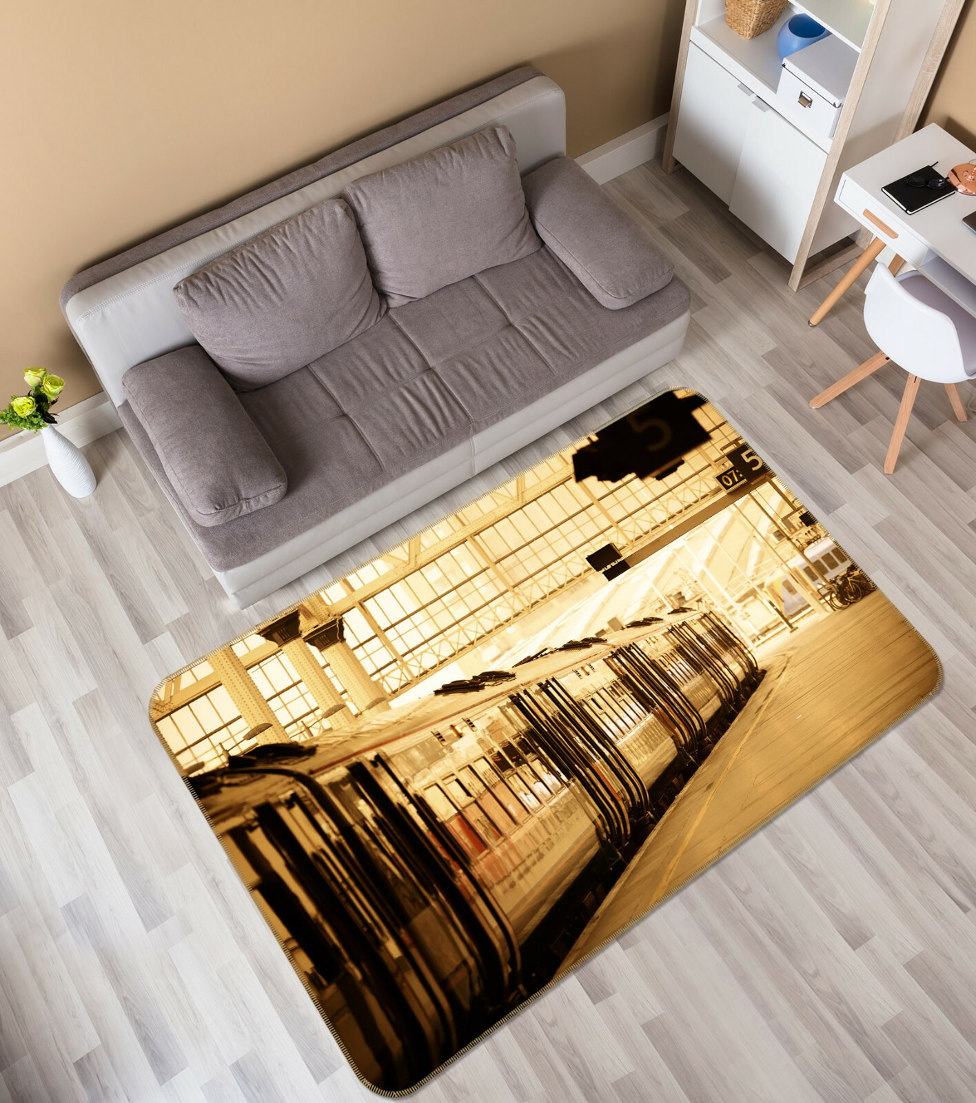 3D Yellow Railway Station A234 Transport Game Non Slip Rug Mat Photo Carpet Zoe