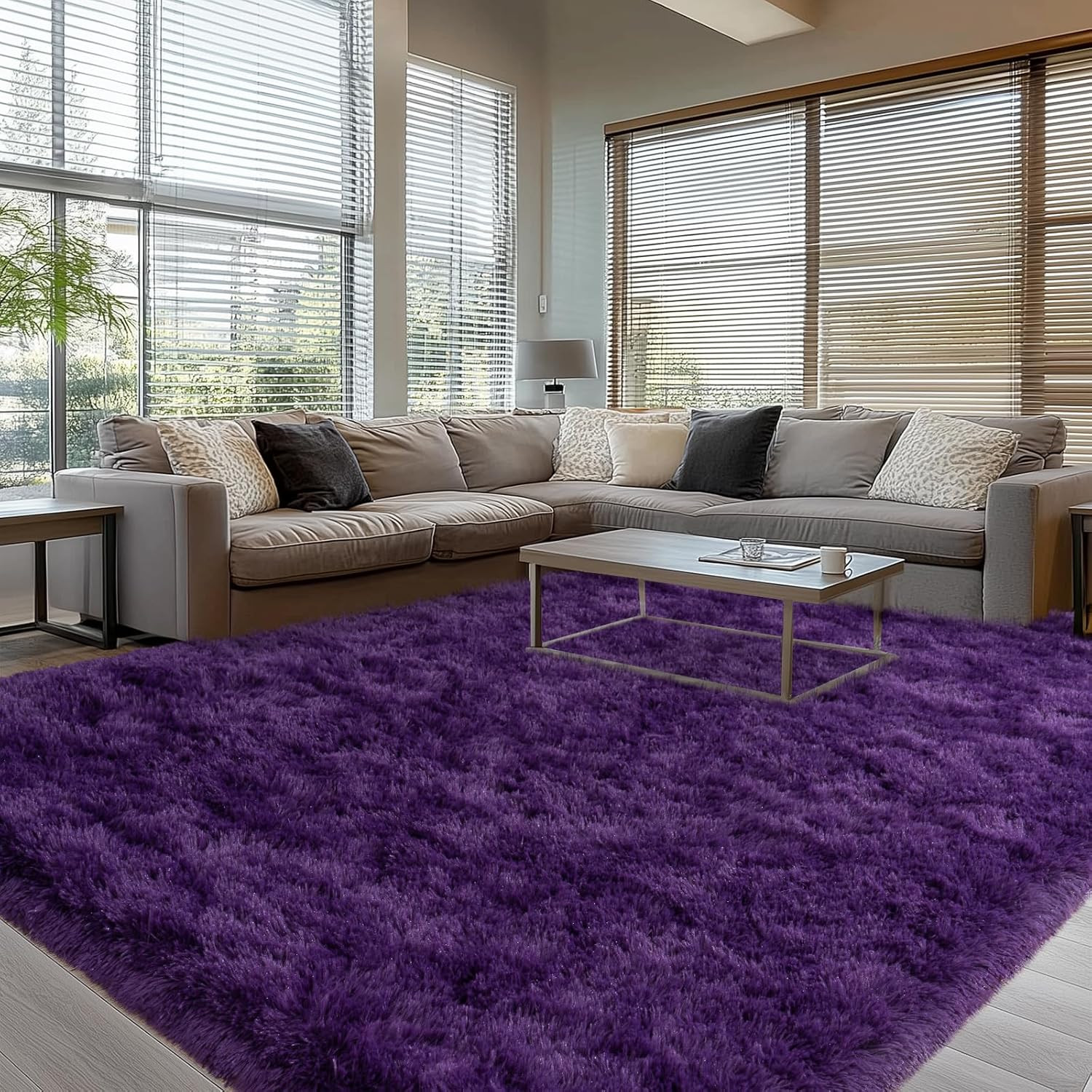 8X10 Large Area Rugs for Living Room, Ultra Soft Purple Big Shag Rug for Bedroom
