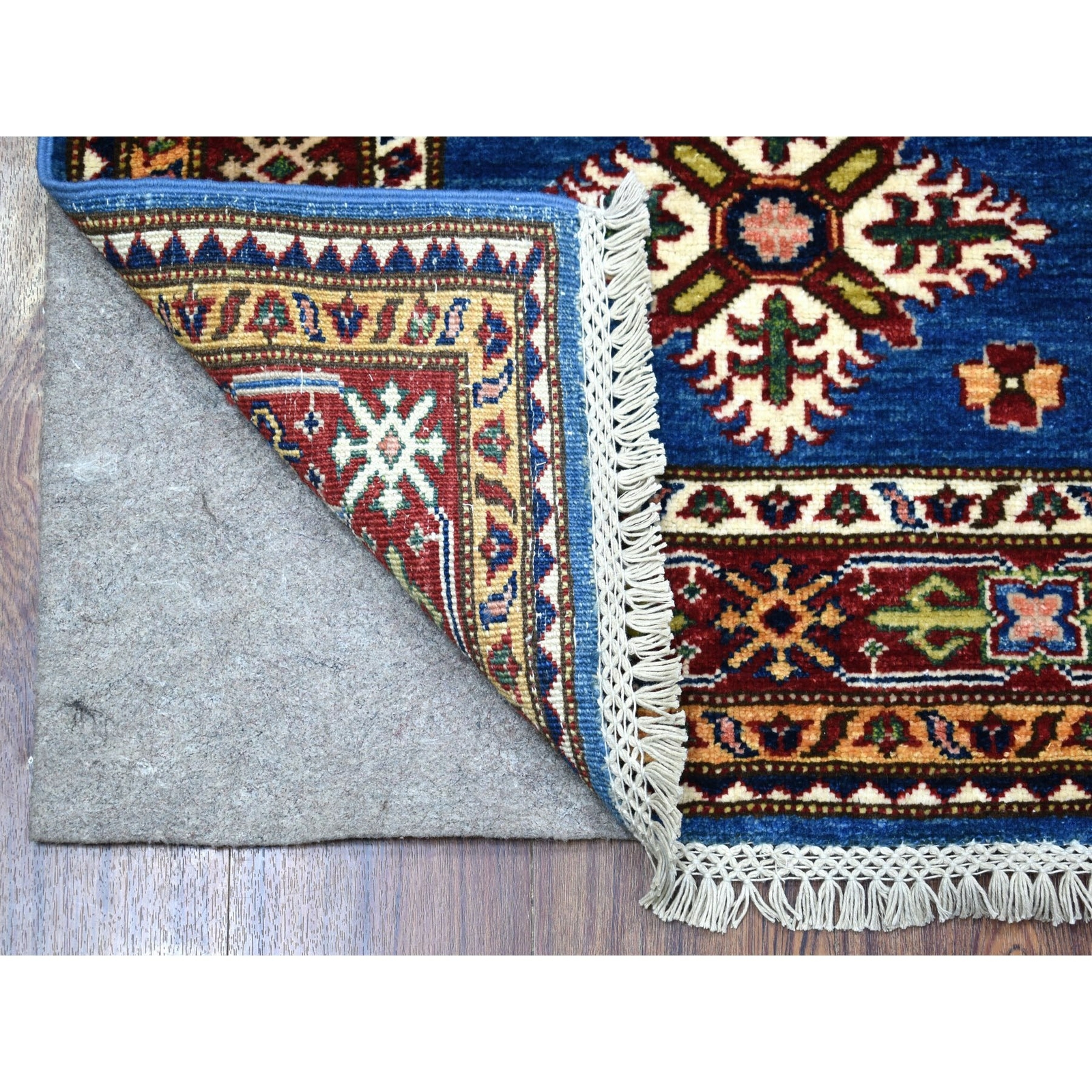 2’6″ x 8’8″ Blue Super Kazak Tribal Design Wool Hand Knotted Runner Rug R67654