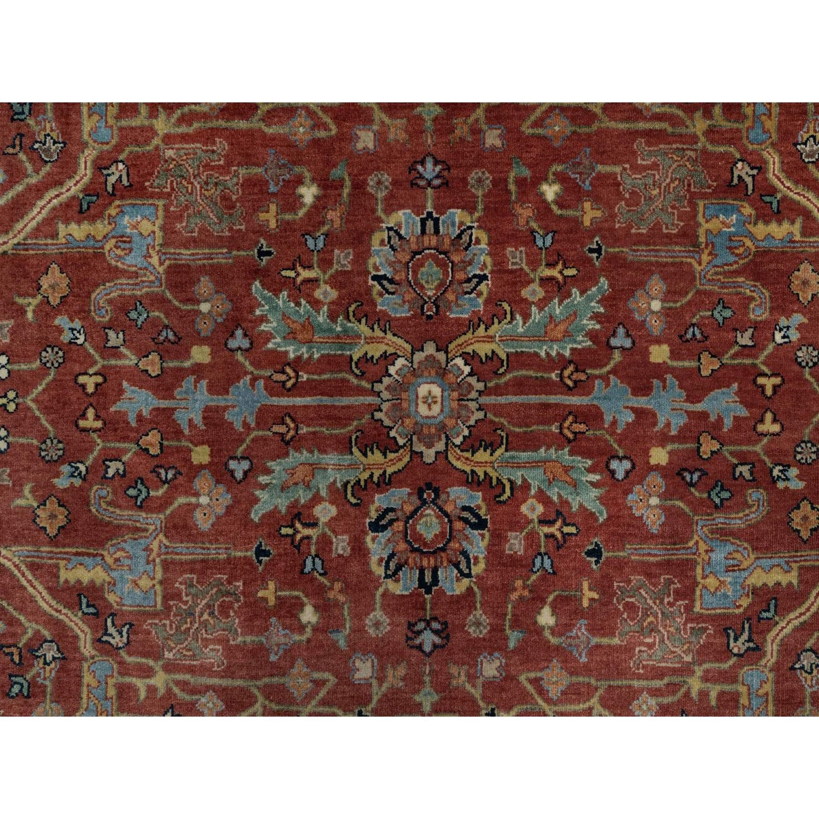 6’2″x6’2″ Red Antiqued Fine Heris Hand Knotted New Zealand Wool Round Rug R91521