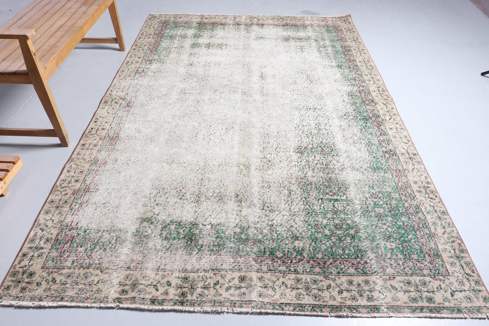 Rug, 6,1×9,5 ft Vintage Rug, Green Ombré Rug Wool