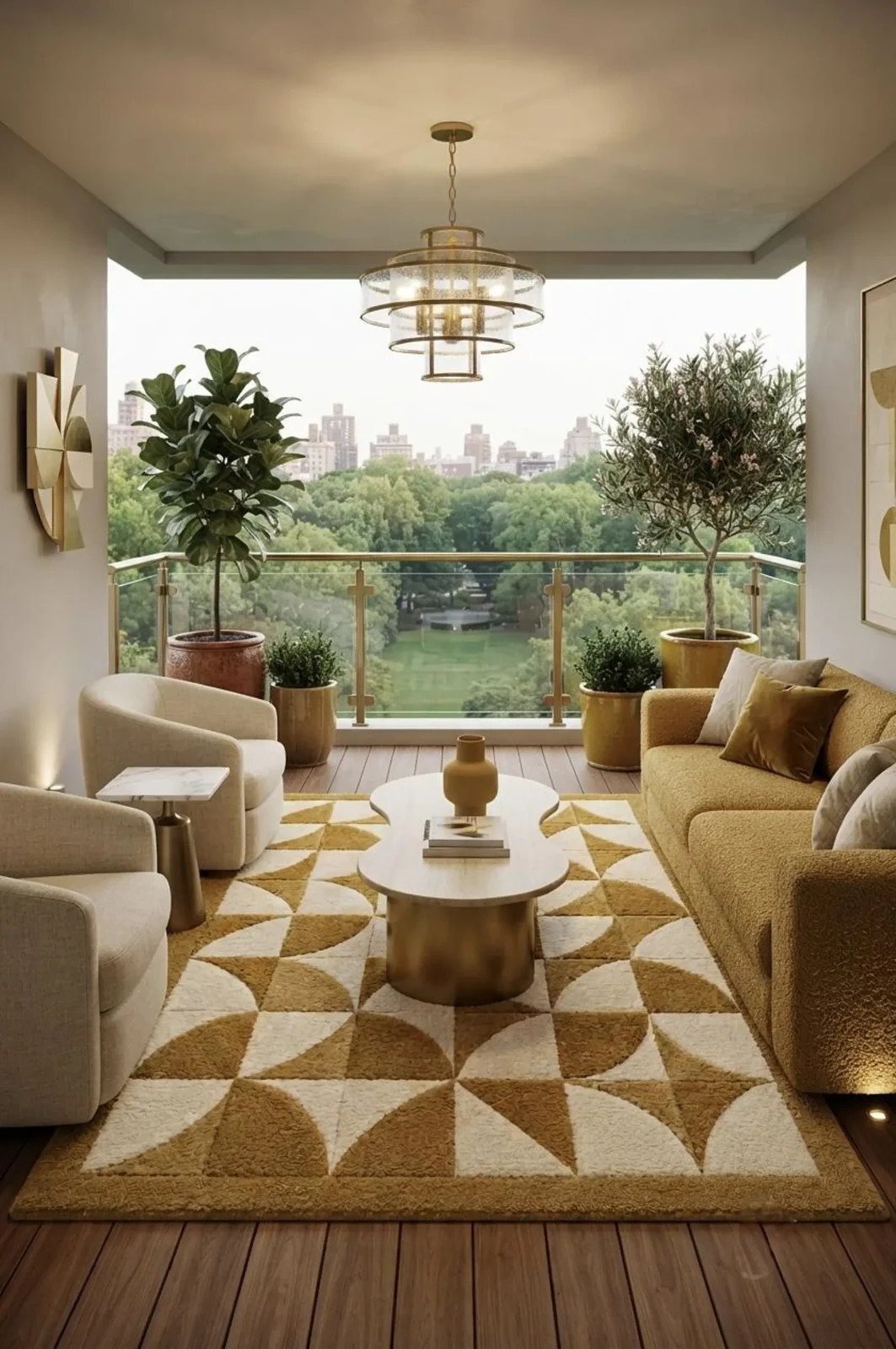 Modern Geometric Hand Tufted Rug, Mustard Beige Wool Area Rug Mid Century Modern