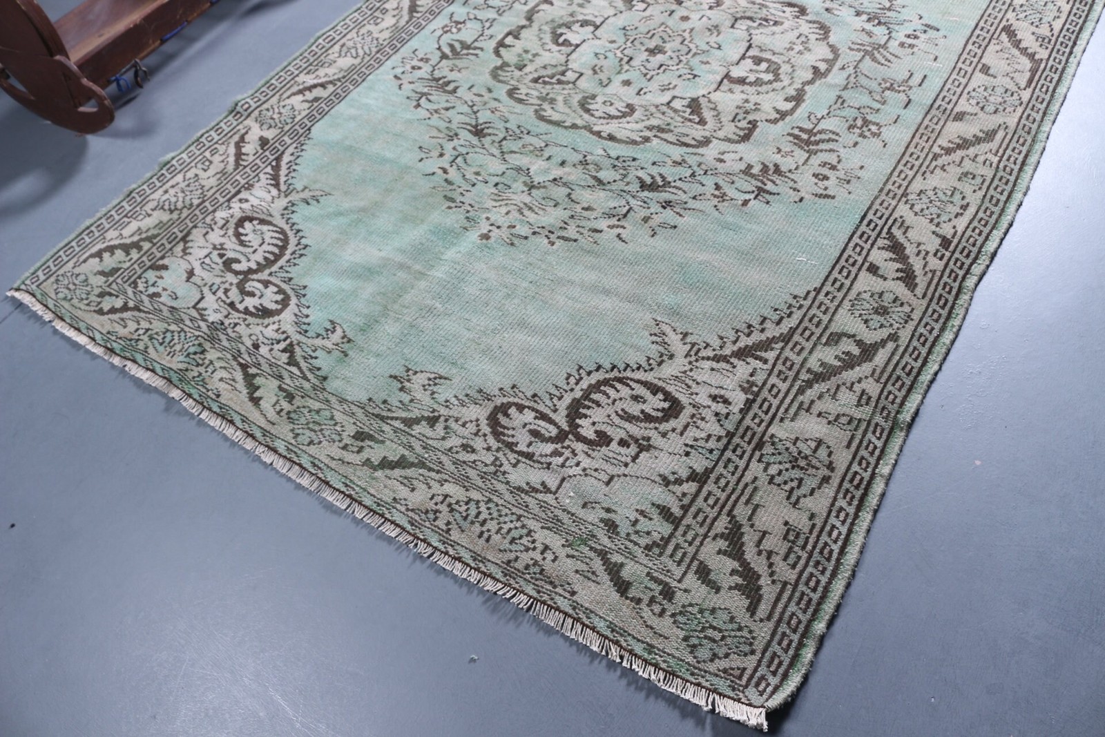 6,1×8,8 ft Vintage Rug, Green Oriental Turkish Rug Wool