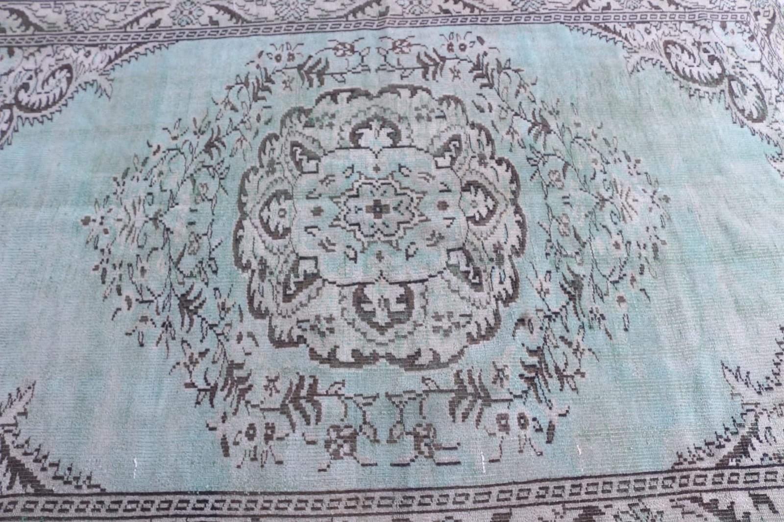 6,1×8,8 ft Vintage Rug, Green Oriental Turkish Rug Wool