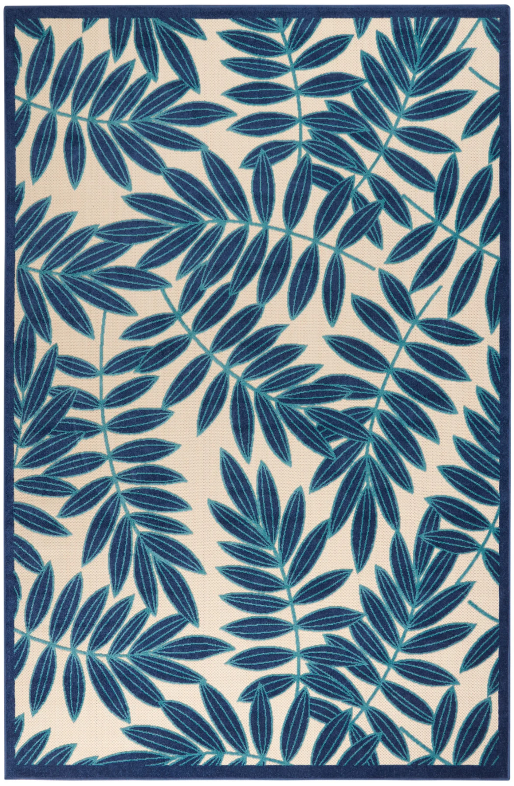 Nourison Aloha ALH18 Navy Ivory 7×10 Indoor Outdoor Area Rug Tropical Floral