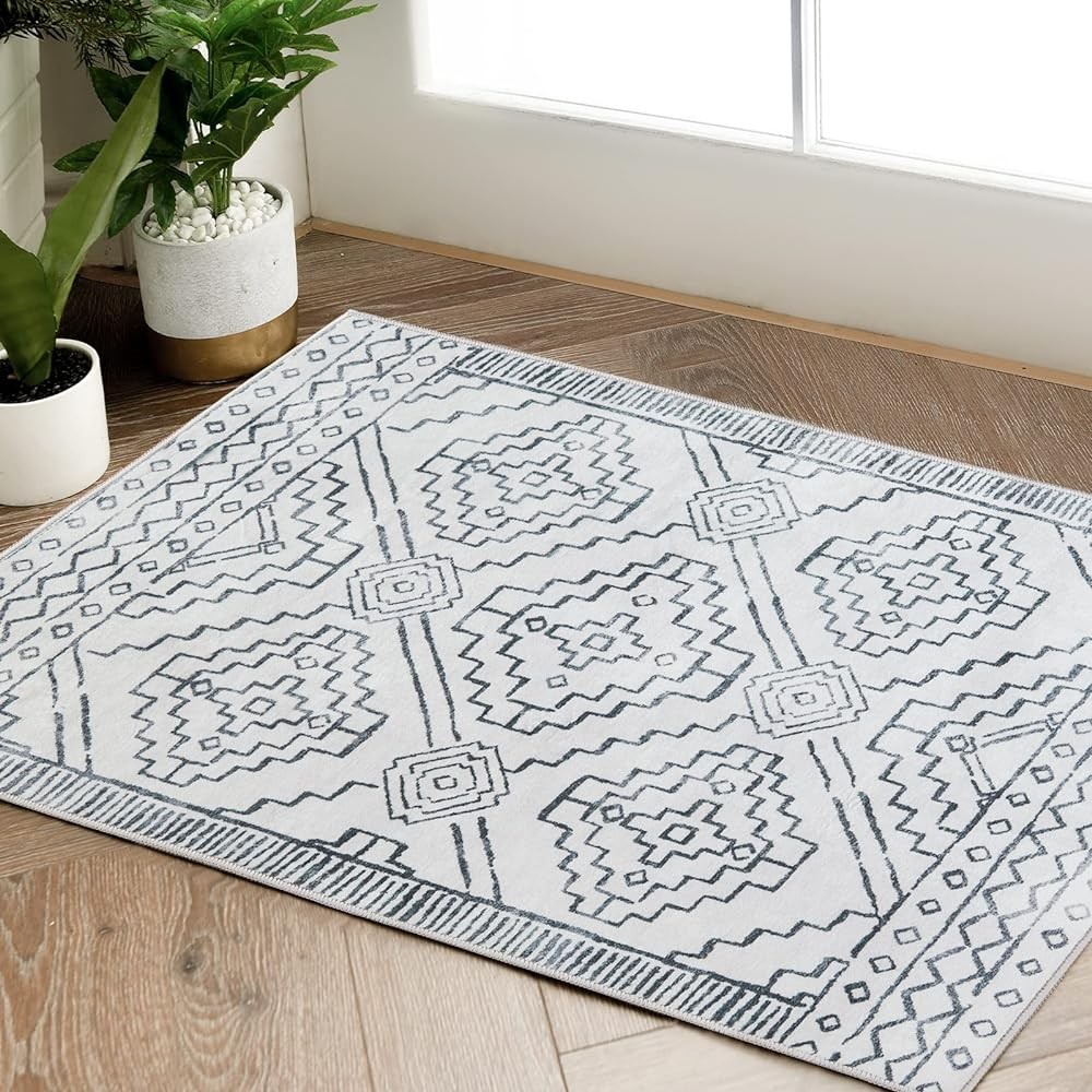 Jinchan Classic Area Rug Foldable&Washable Carpet Geometric Design Non-Slip