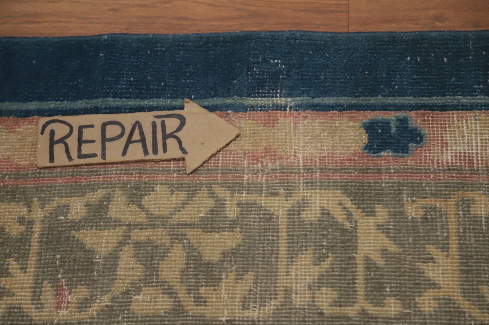 Antique Art Deco Area Rug 9×10 Chinese Vegetable Dye Pre-1900 Blue Carpet