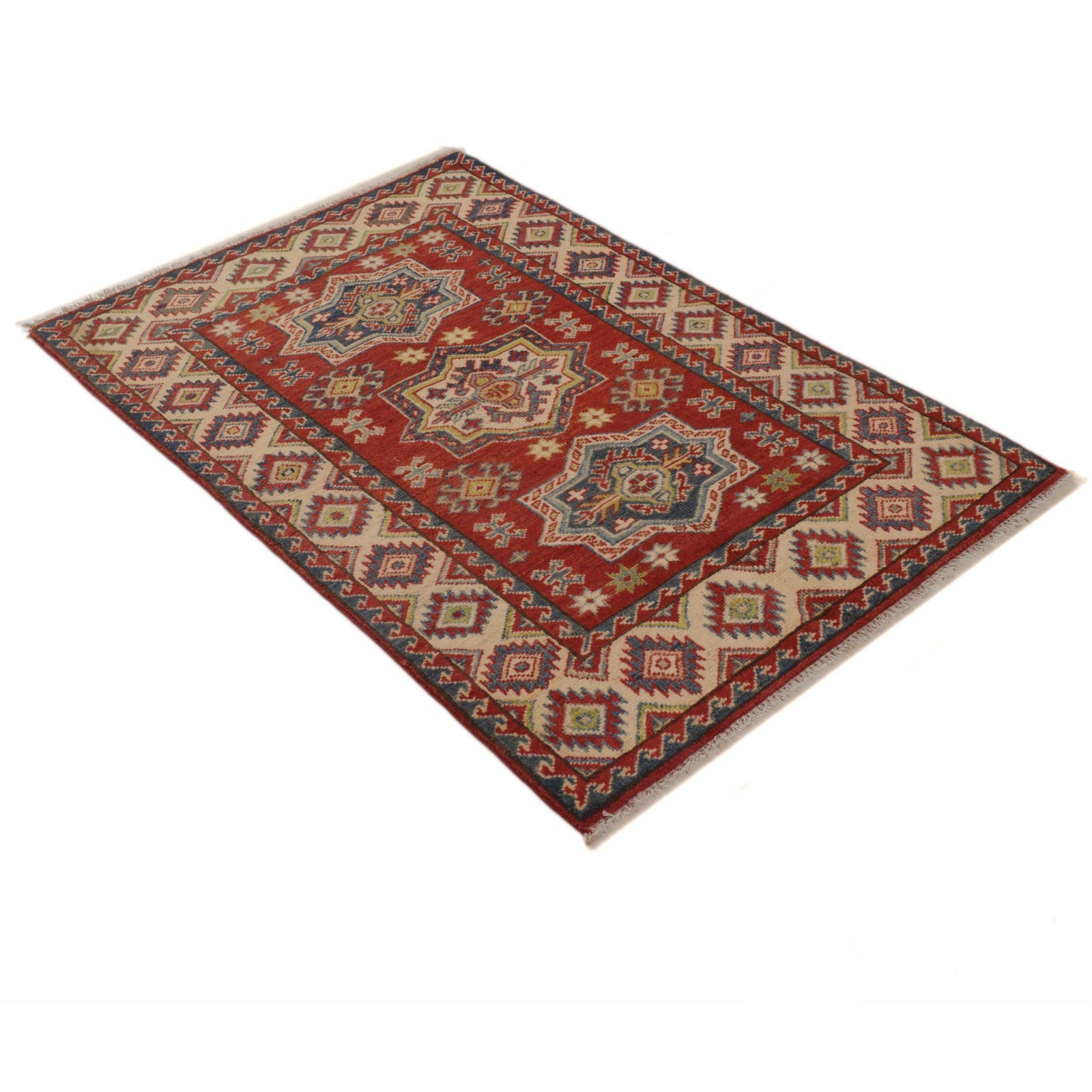 Medallion Traditional Afghan Area Rug 3’1×4’7ft Kazak Handmade Carpet Rug B34687