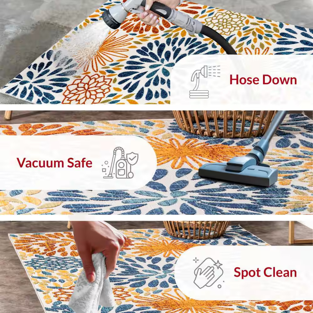 Irina Modern Bohemian Floret Multi 5 Ft. X 8 Ft. Indoor/Outdoor Patio/Living Roo