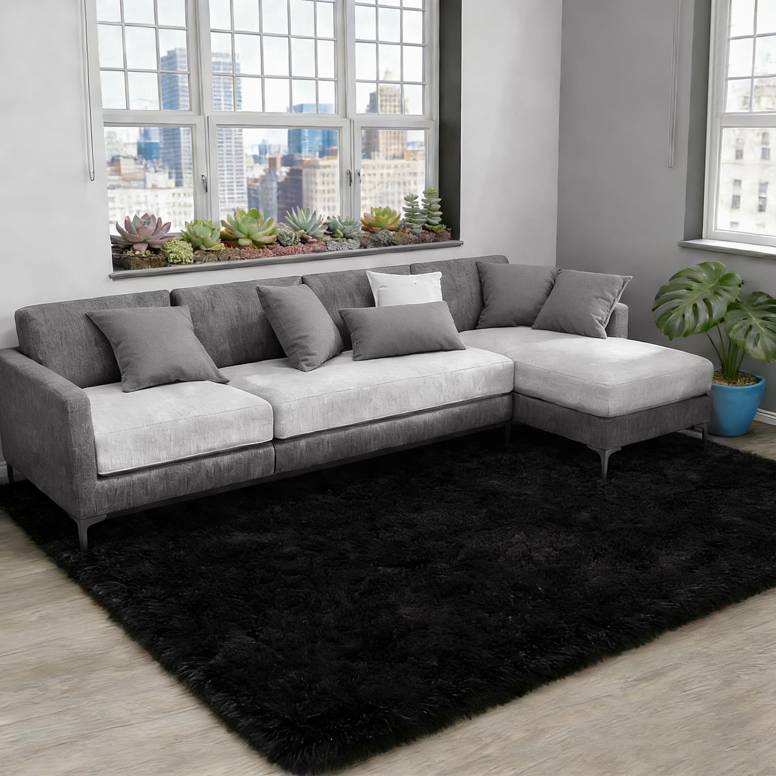 4×6 Area Rugs for Living Room, Black Ultra Soft Fluffy Shag Rug for Bedroom, …