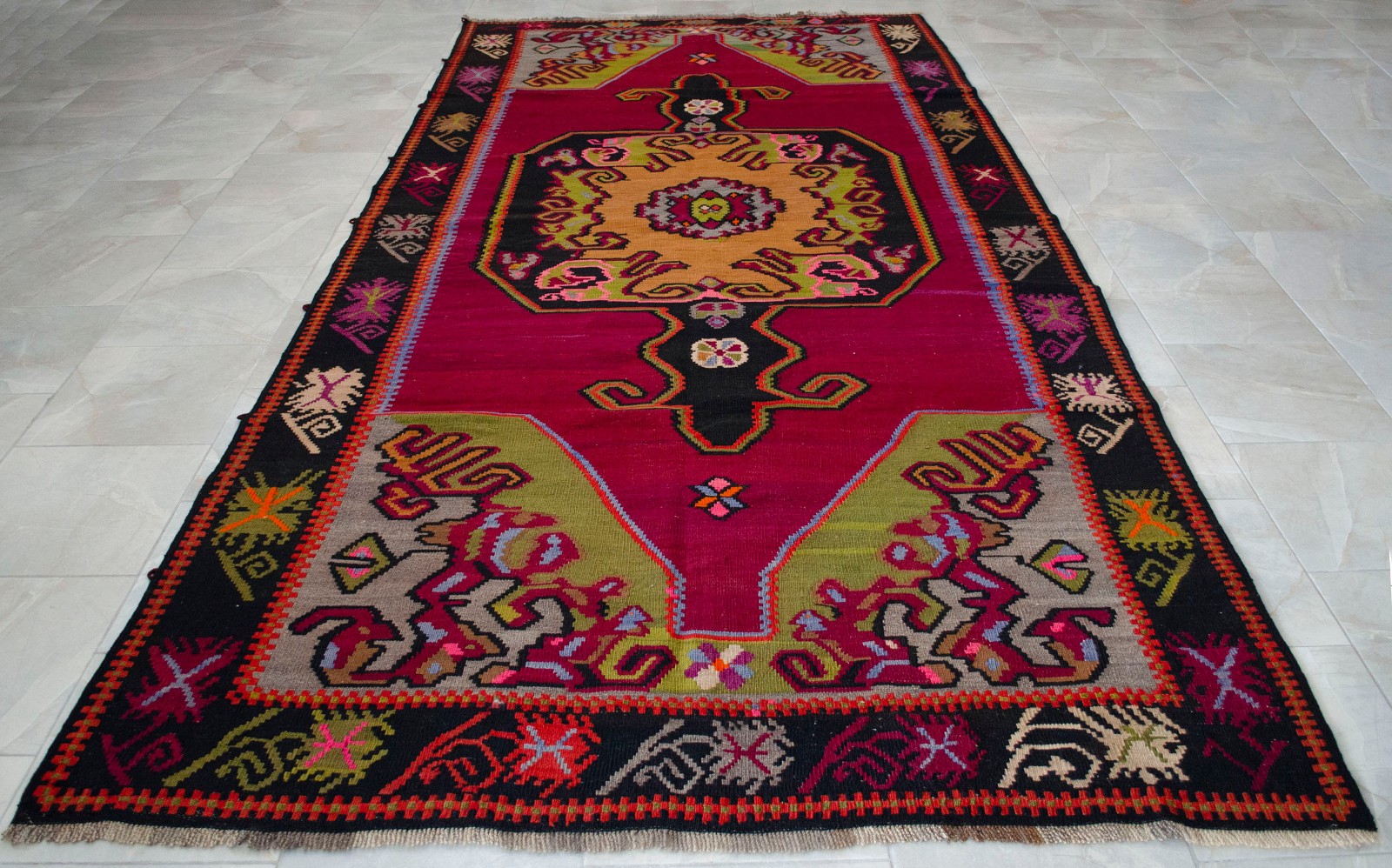 6×13 ft Rug TURKISH RUG Hand Woven Vintage Kilim Colorful Rug Oversize Area Rug