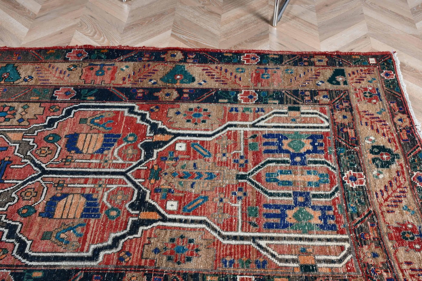4,5×10,9 ft Turkish Rug, Red Abstract Vintage Rug Wool