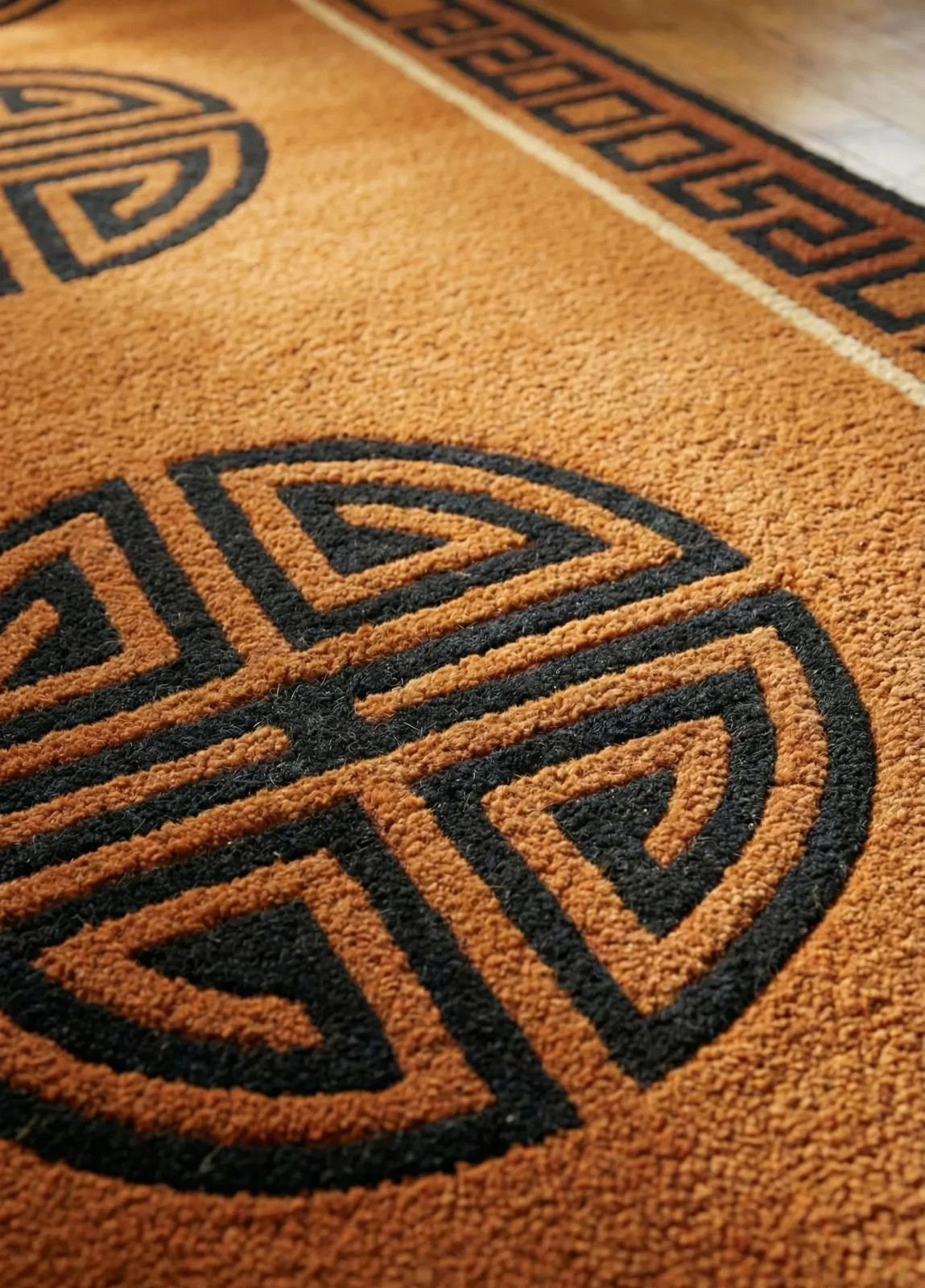 Hand-Tufted Geometric Symbol Runner,Orange&Black Traditional Carpet,Custom Handm