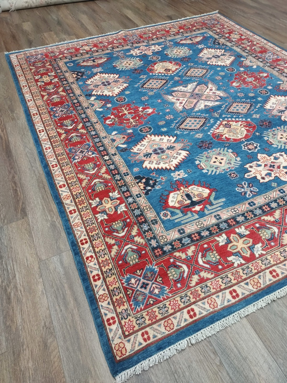 Authentic Kazak Pakistan Handmade Rug Geometric Design Wool Craftsmanship 8×10
