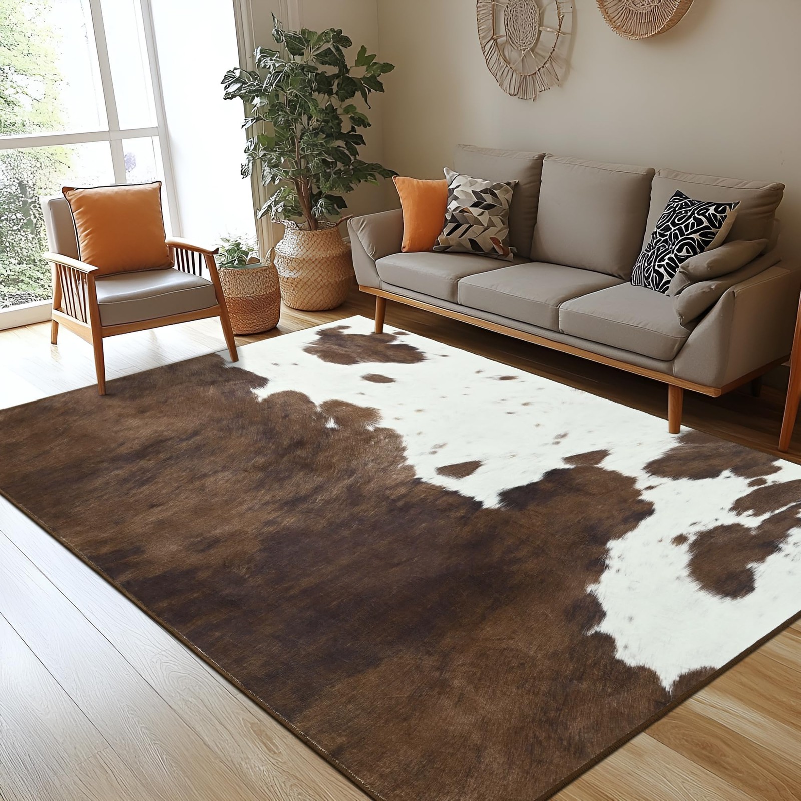 Foxmas Cow Print Rugs For Living Room 6X9 Feet Washable Non-Slip Indoor Floor